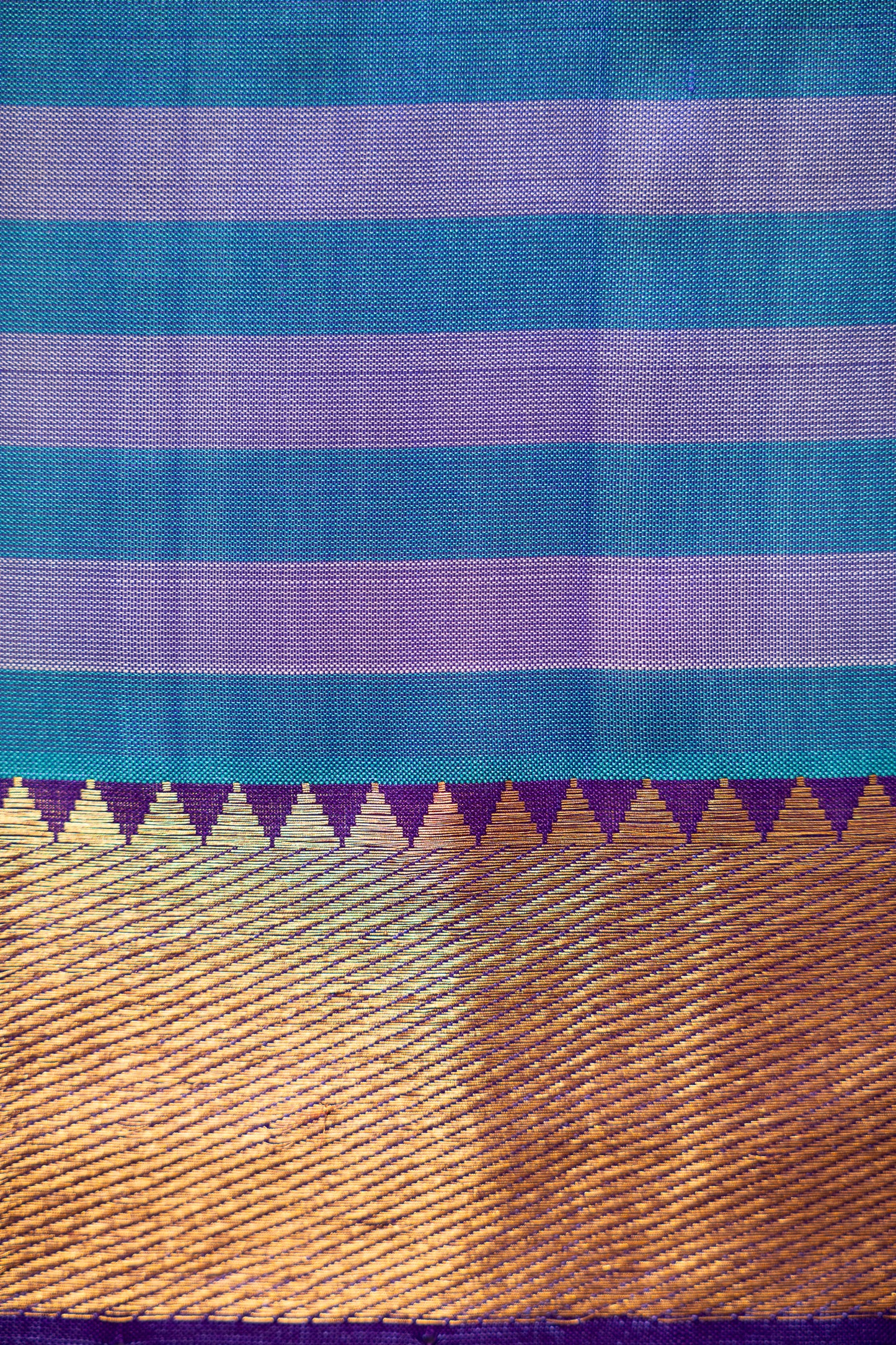 Turquoise and White Check Mangalagiri Silk with Zari Border Saree