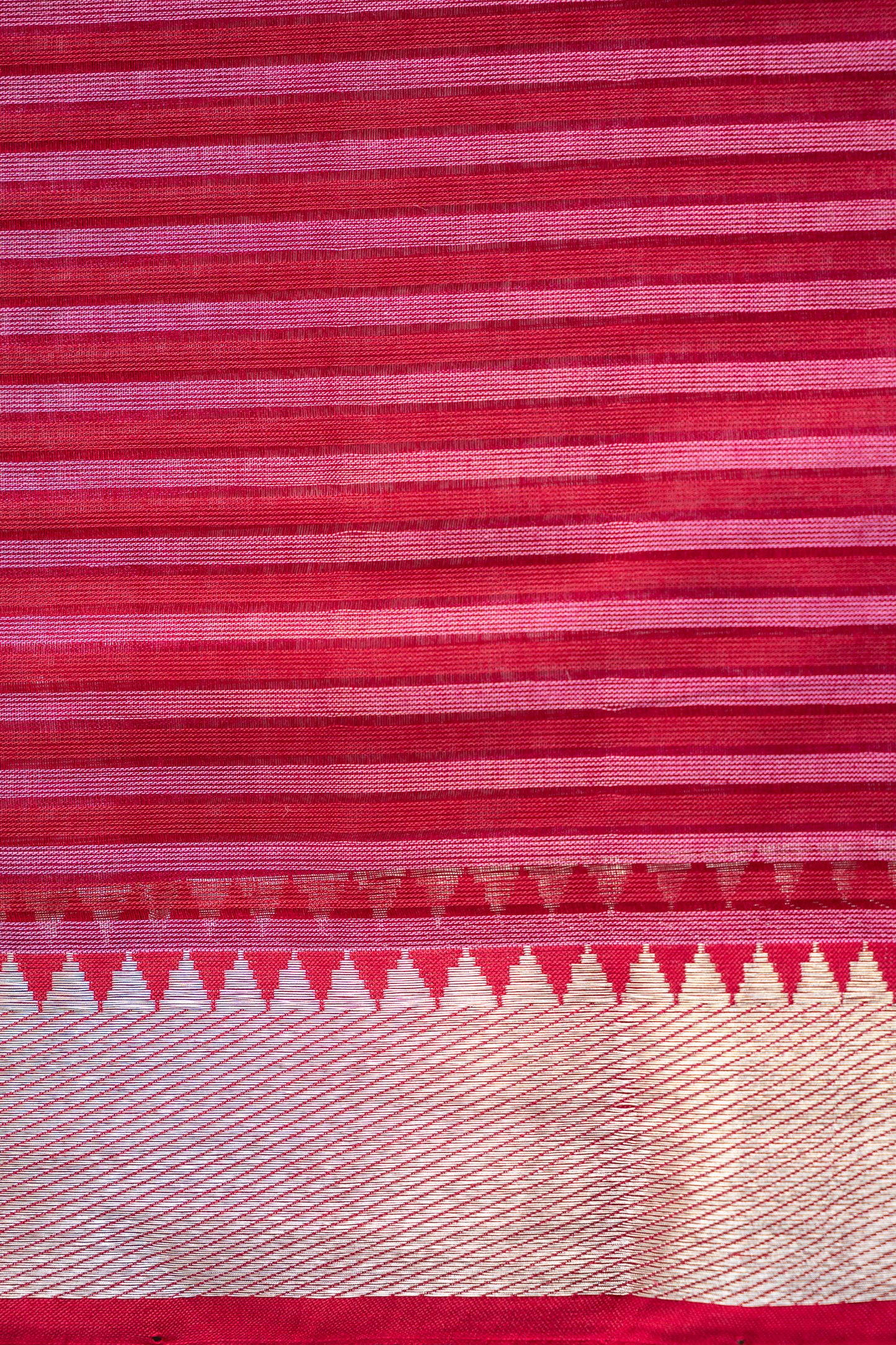 Pinkish Red Striped Checks Mangalagiri Cotton with Zari Border Saree