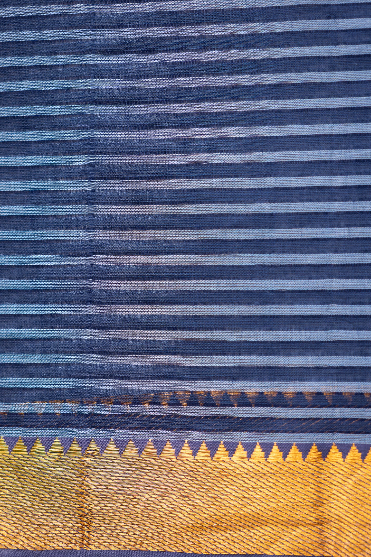 Navy Blue Stripe Mangalagiri Cotton with Zari Border Saree