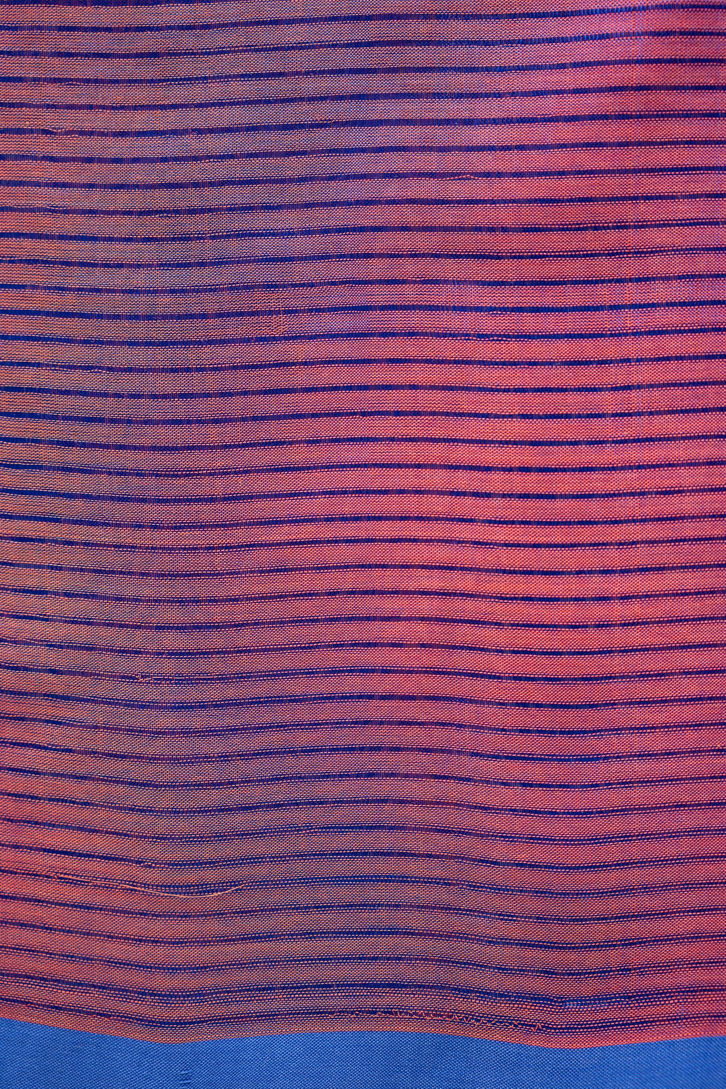 Orange Stripe Checked Mangalagiri Cotton with Blue Border Saree