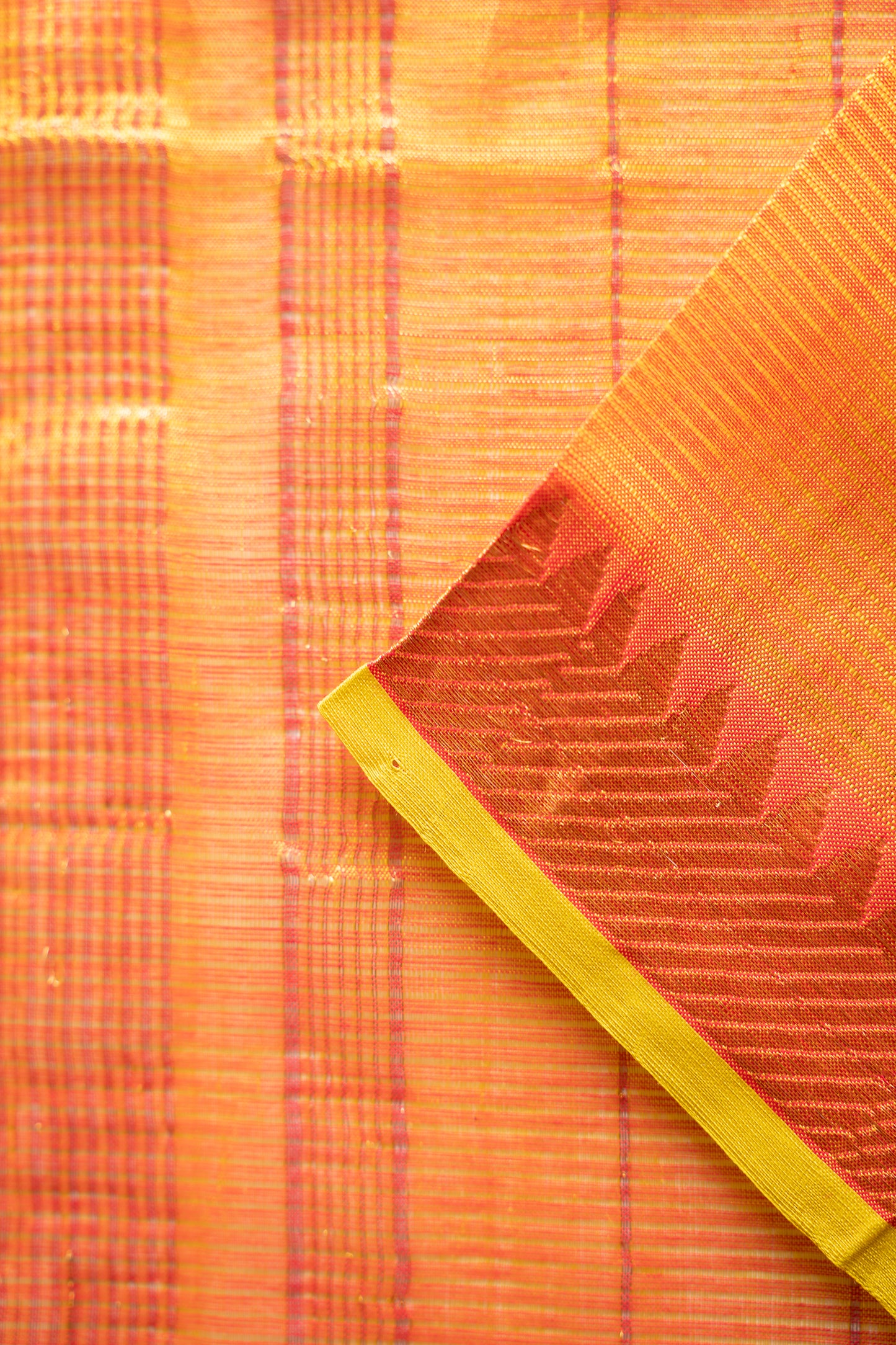 Yellow and Orange Plain Mangalagiri Silk Cotton with Zari Border Saree