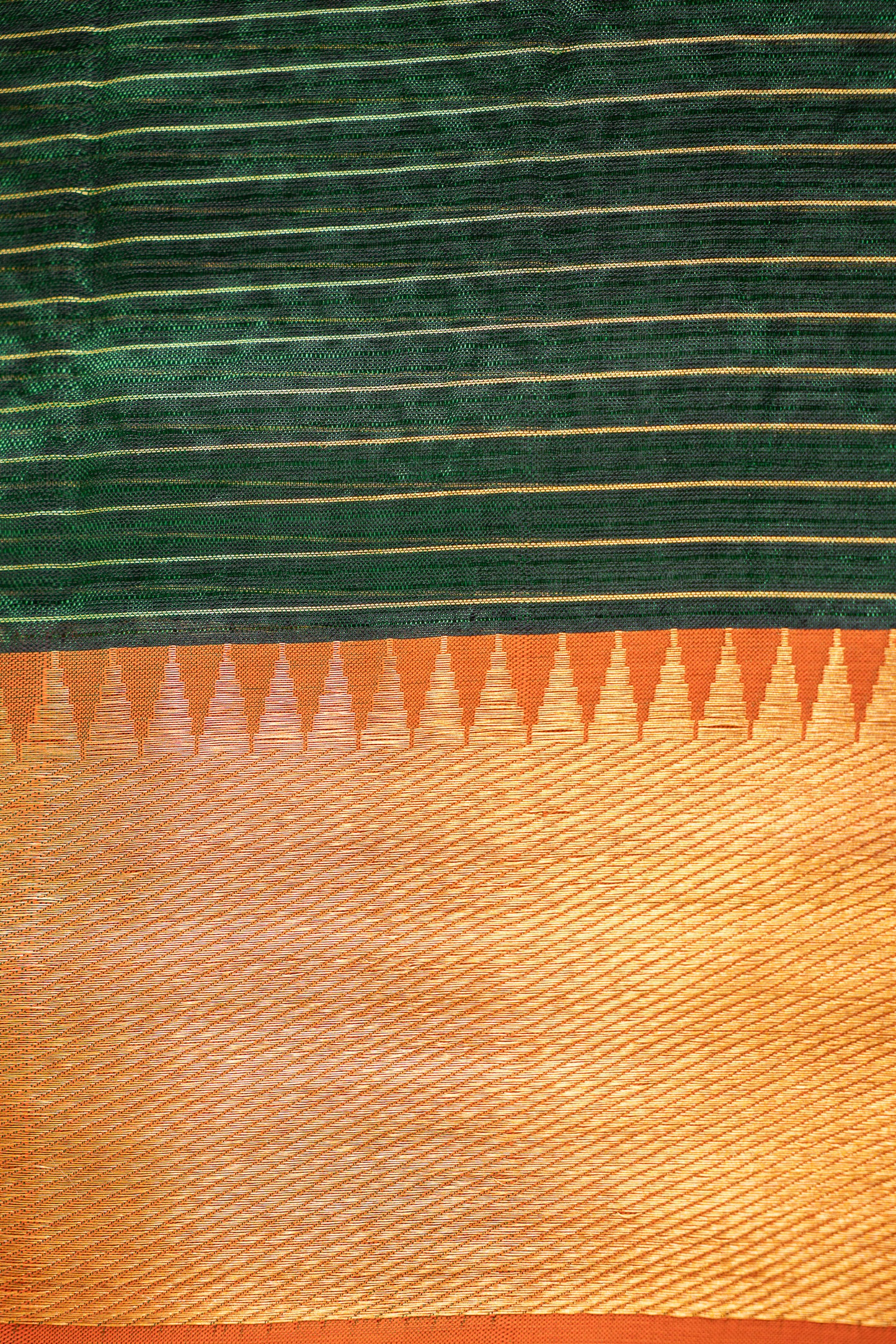 Green Check Mangalagiri Silk Cotton with Orange Zari Border Saree