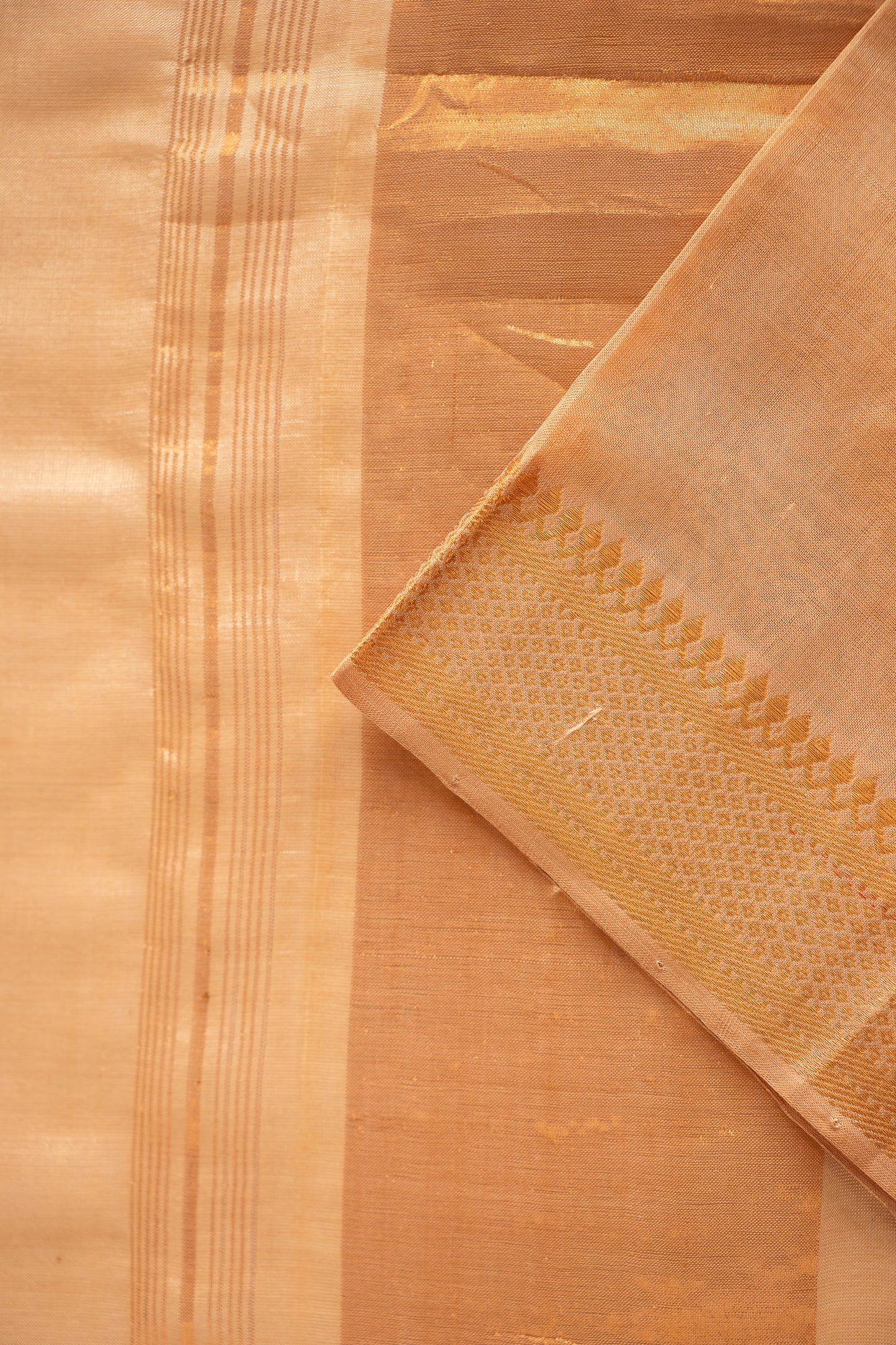 Beige Plain Tussar Silk Cotton Saree