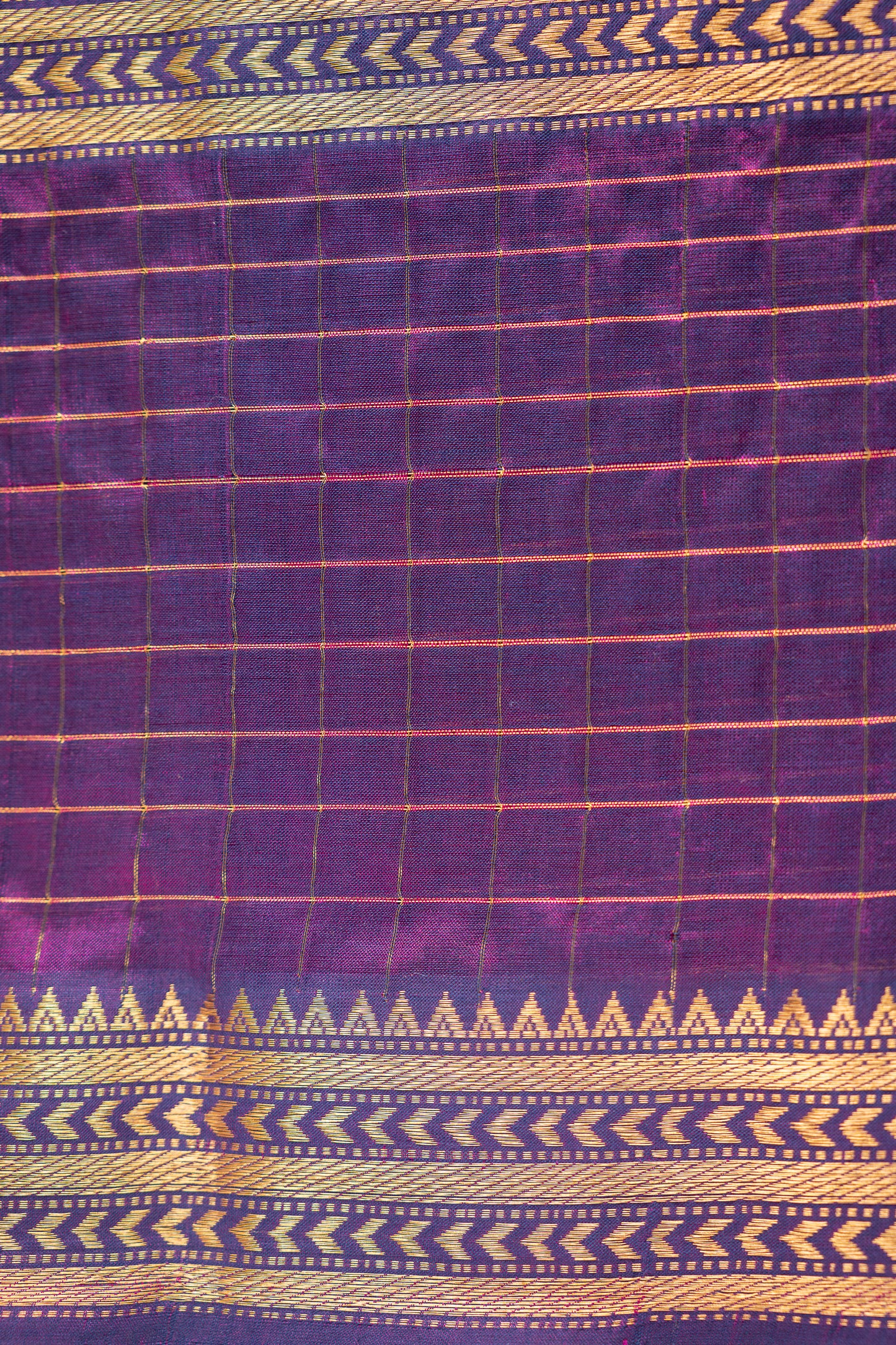 Dark Purple Plain Mangalagiri Silk Cotton with Zari Border Saree