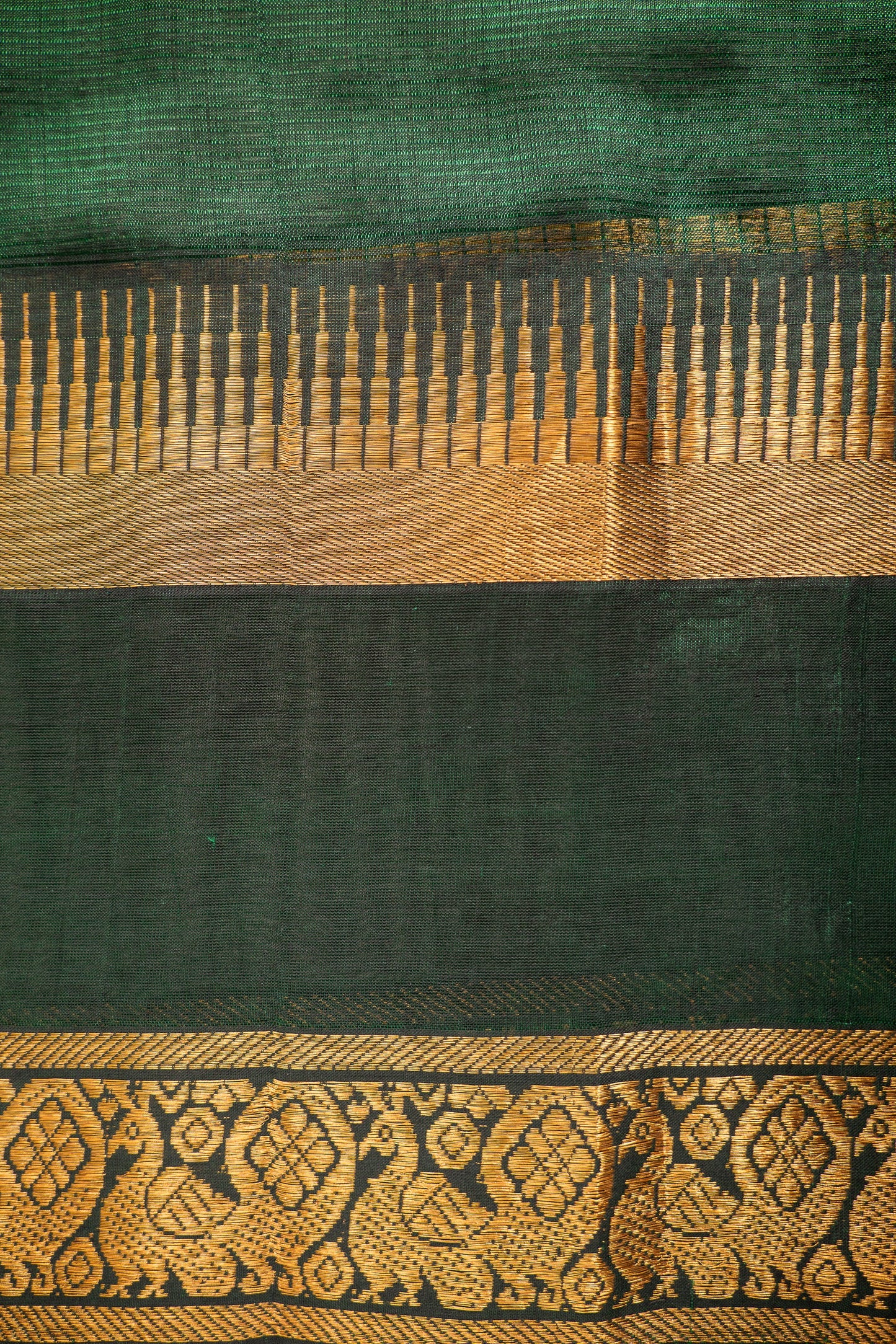 Emerald Green Mangalagiri Silk Cotton with Traditional Gold Zari Border Saree