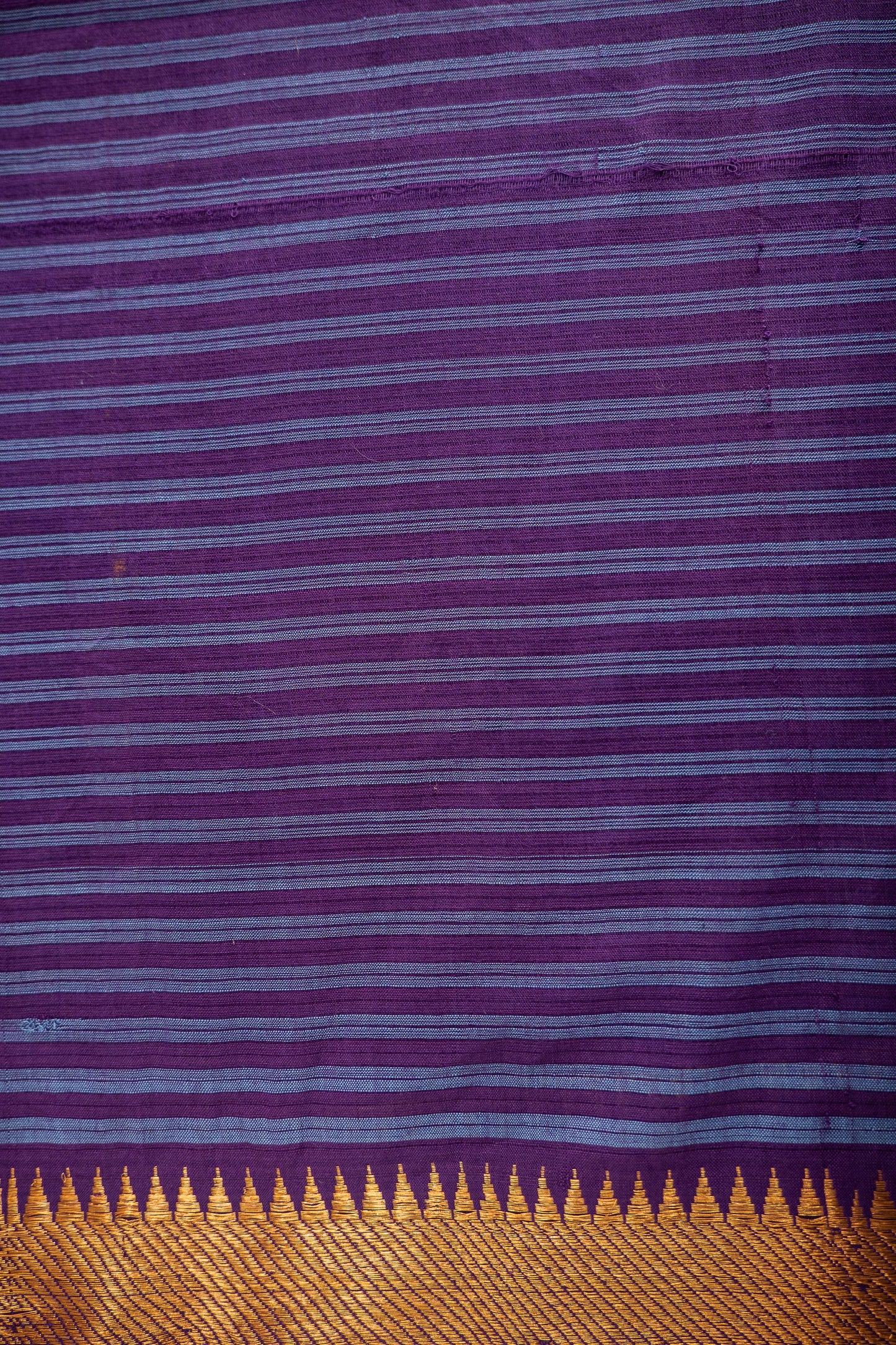Purple and Slate Grey Checked Mangalagiri Cotton with Gold Zari Border Saree