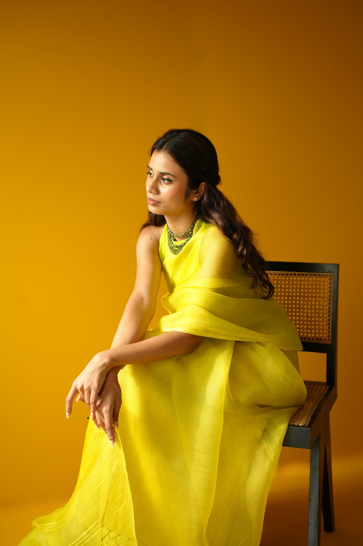 Sunshine Yellow Leno Silk Organza Saree
