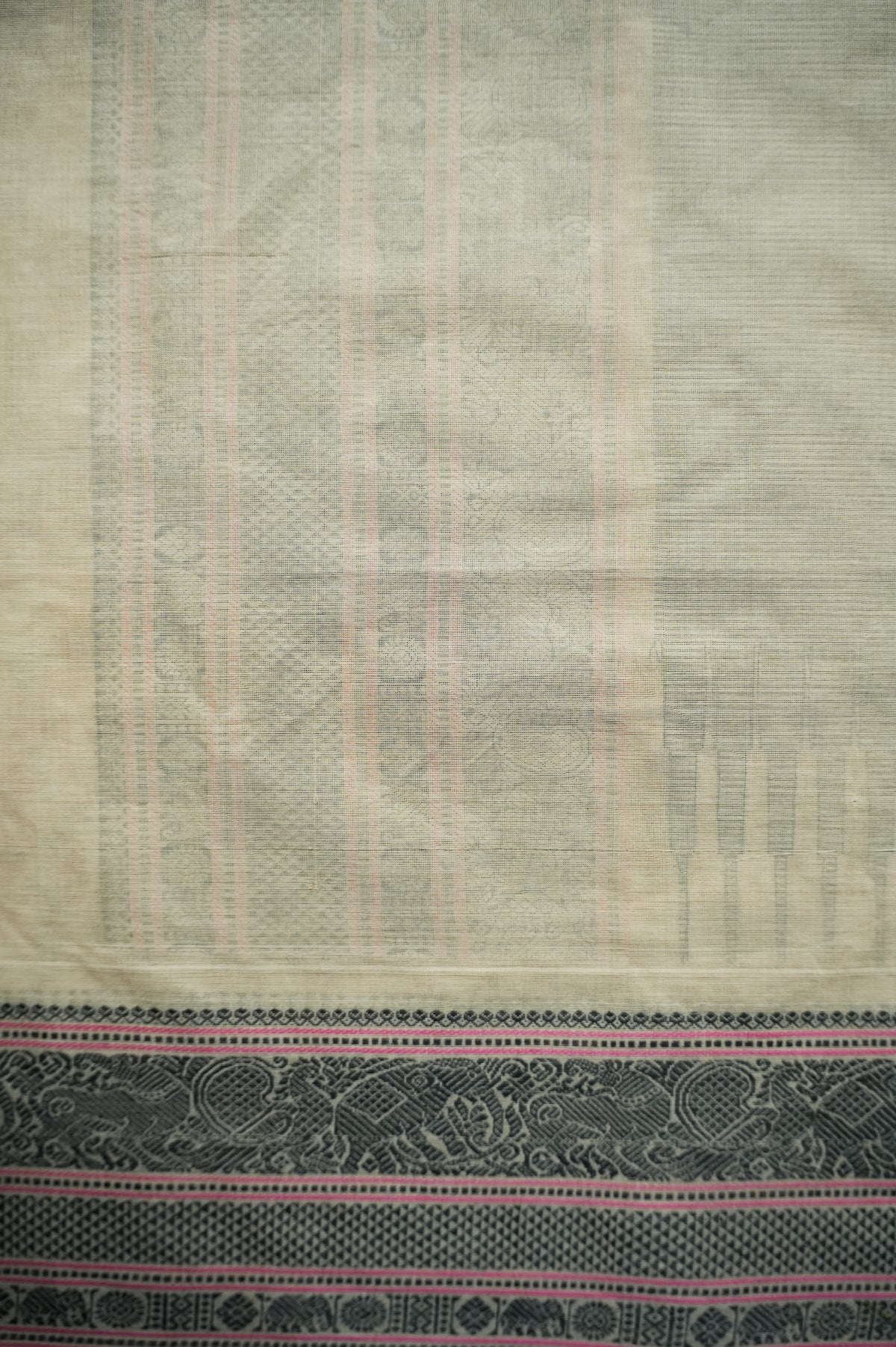 Beige Kanchi Cotton with Muted Pink and Black Border Saree