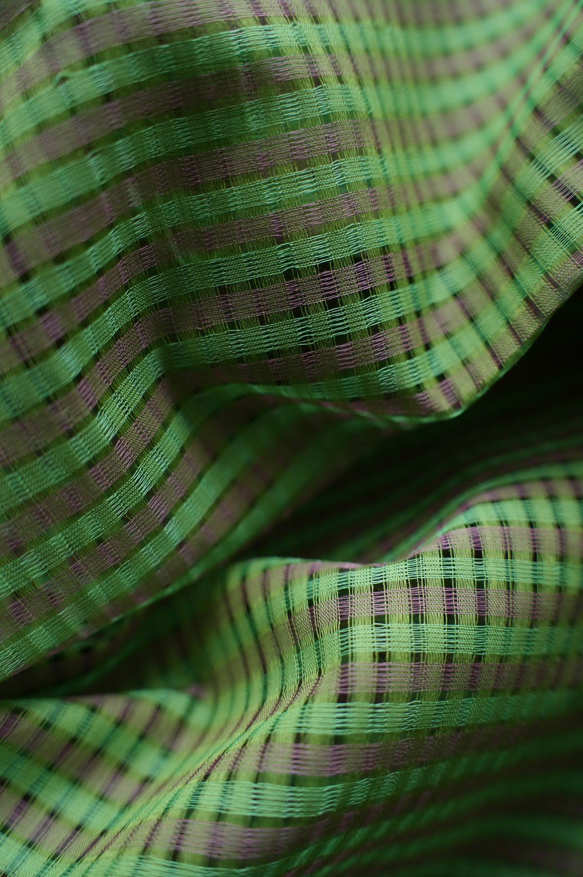 Sage Green Micro Check Mangalagiri Cotton With Zari and Muted Lavender Border Saree