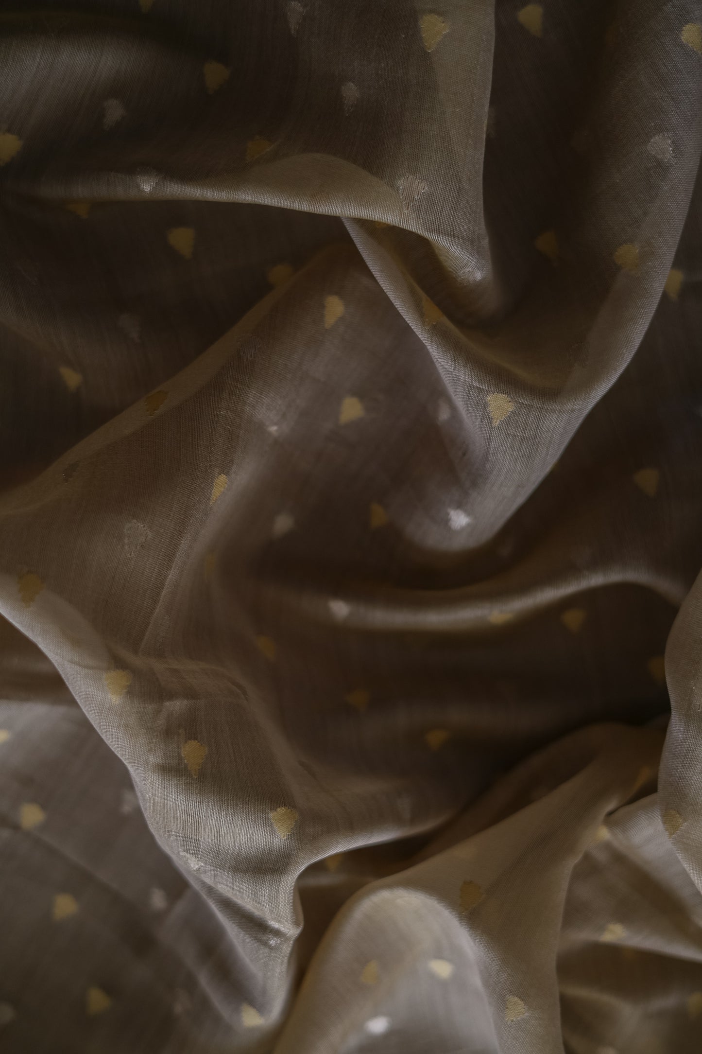 Light Brown Silk Cotton All Over Gold and Silver Raindrop Motif Saree