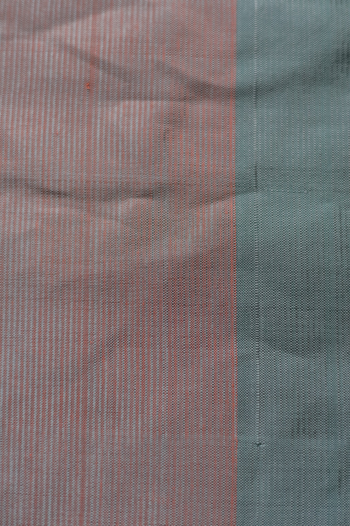 Light Peach and Green Plain Silk Cotton Saree