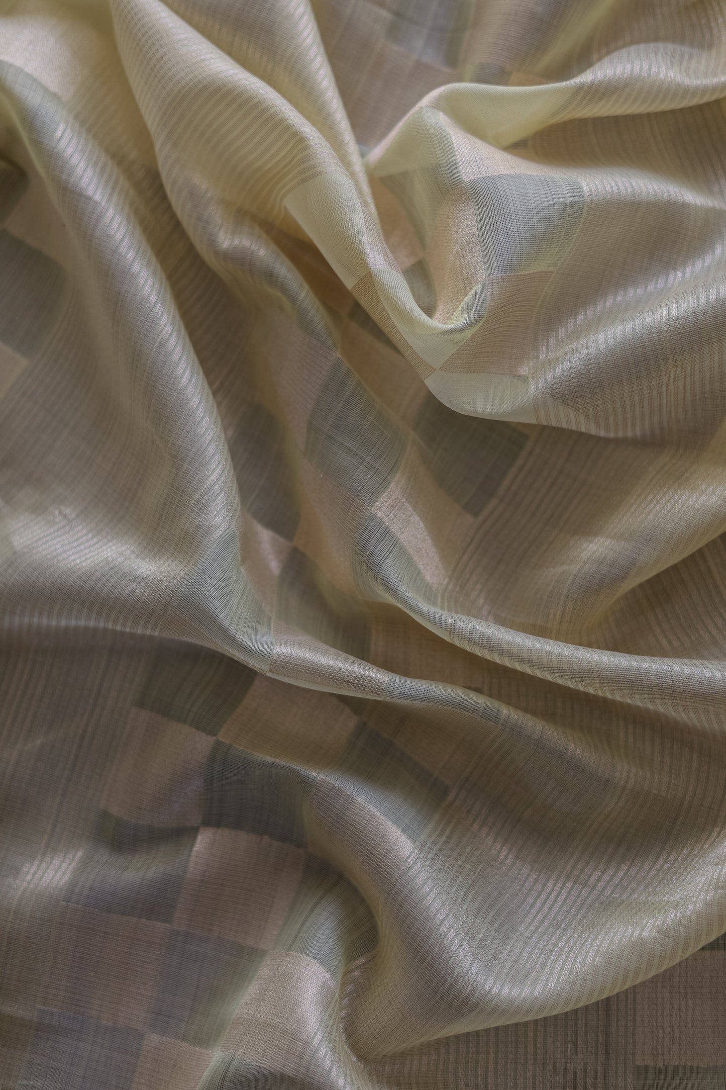 Light Yellow Silk Cotton All Over Zari Striped and Zari Boxes Body Saree