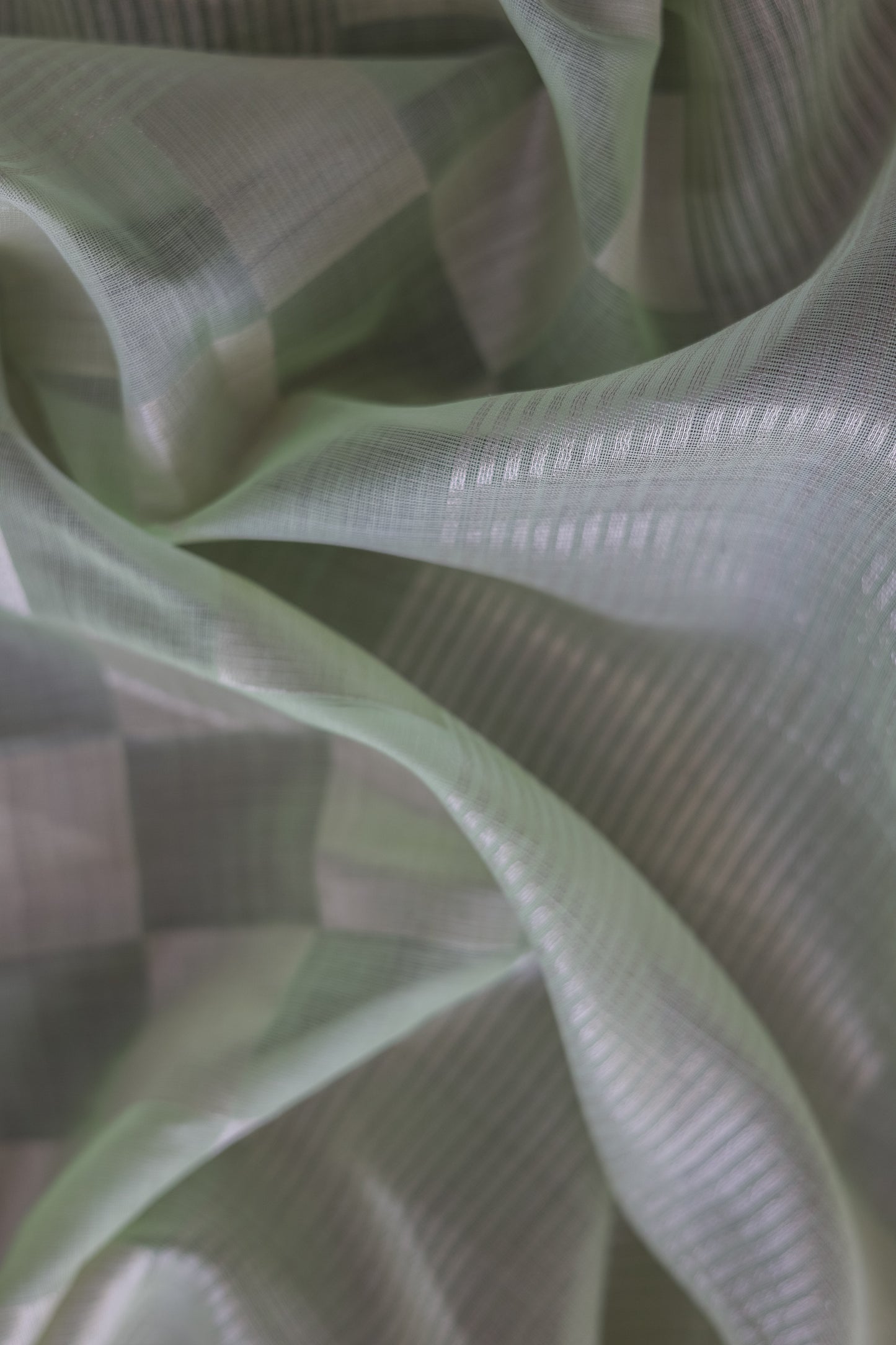 Pista Green Silk Cotton All Over Zari Striped and Zari Boxes Body Saree