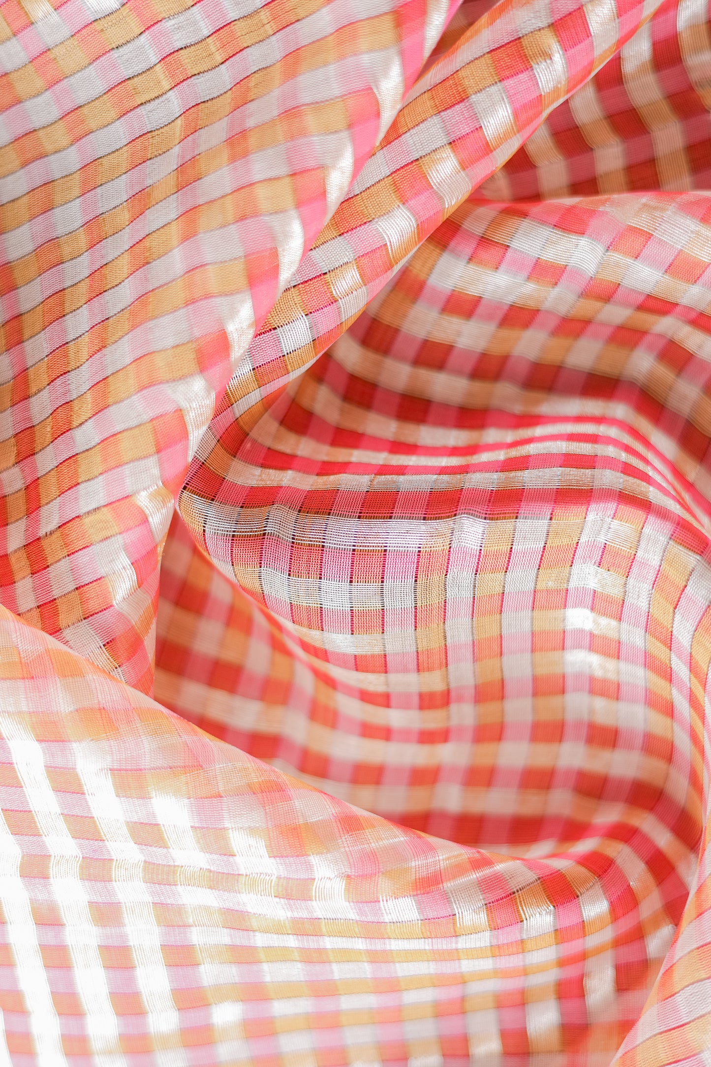 Pink and White Missing Checks Silk Cotton Saree