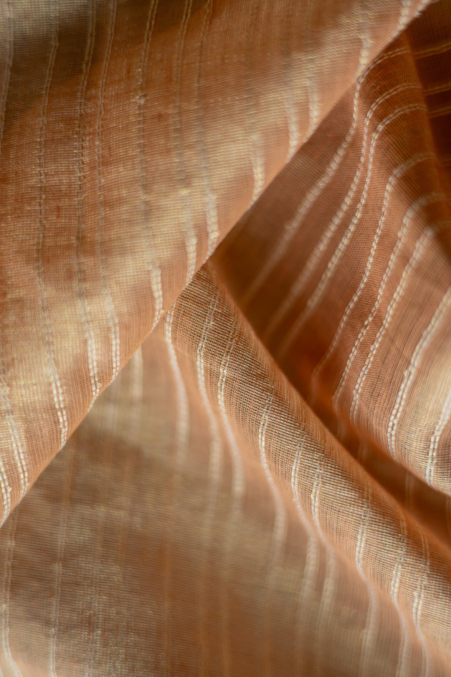 Light Brown Tussar Handspun Tissue All Over Striped Saree