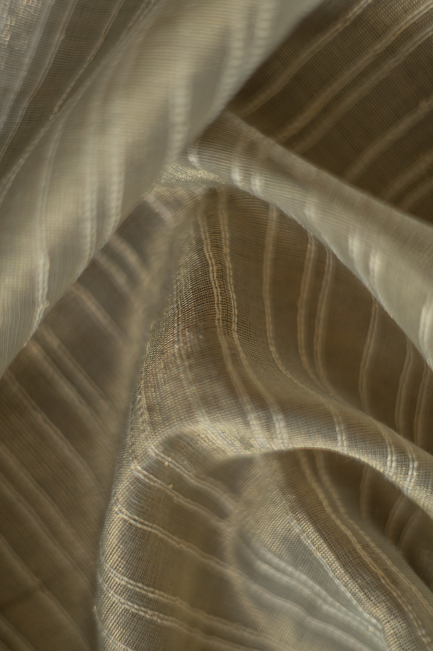 Light Grey Tussar Handspun Tissue All Over Striped Saree