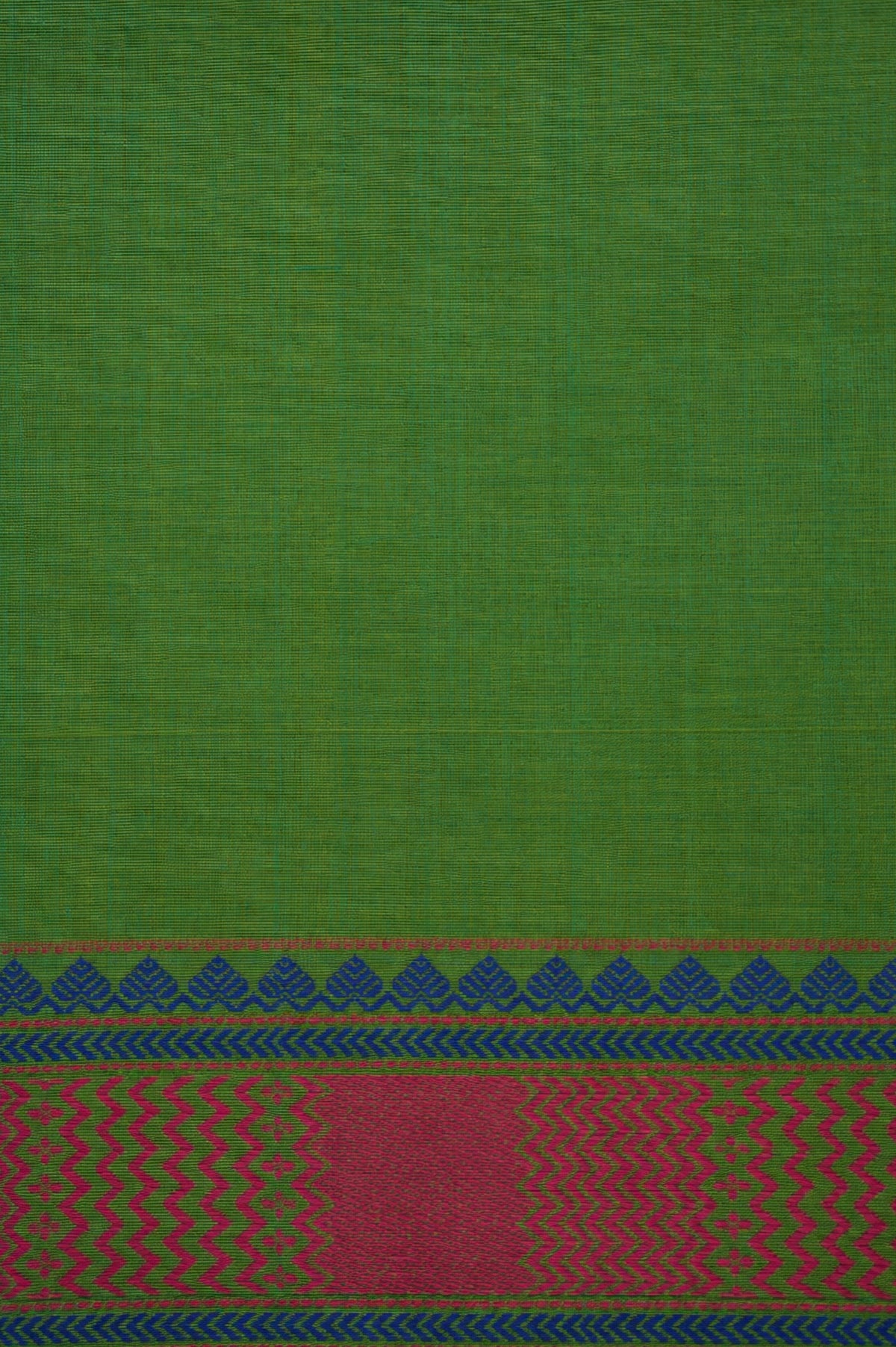 Deep Green Kanchi Cotton With Deep Pink And Blue Border Saree