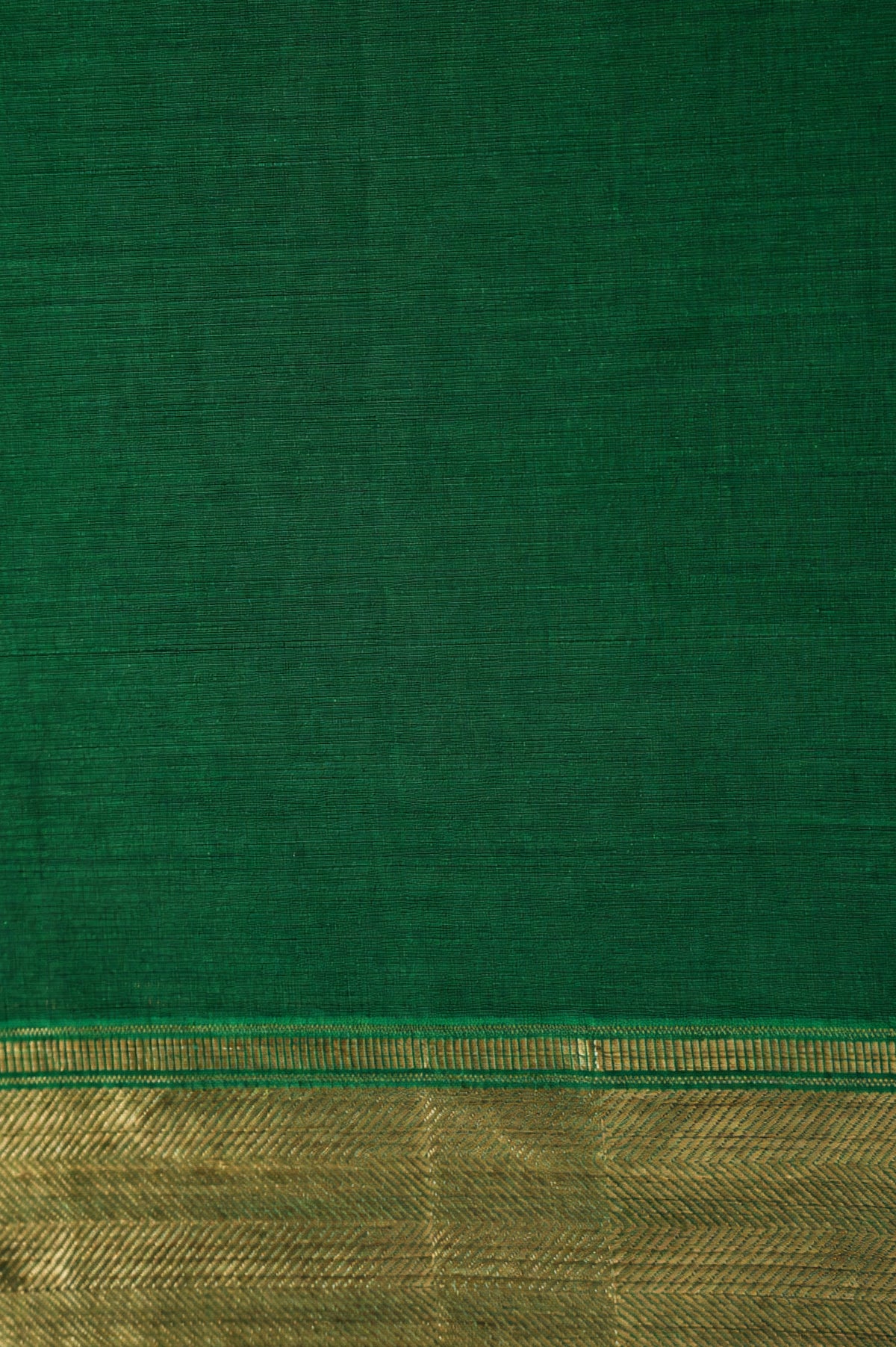 Bottle Green Kanchi Cotton With Gold Zari Border Saree