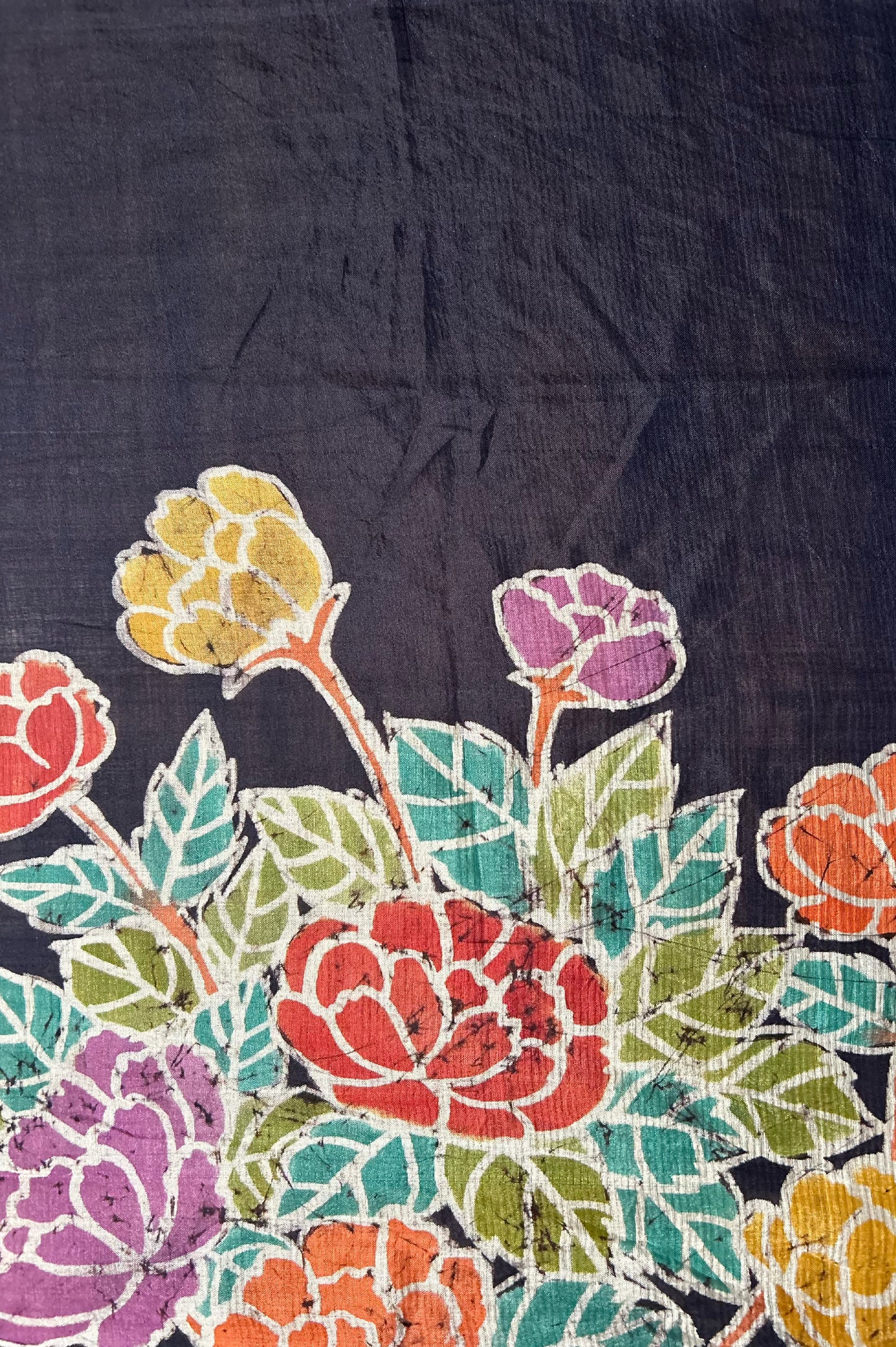 Deep Blue Mangalagiri Silk Cotton Saree with Batik Art