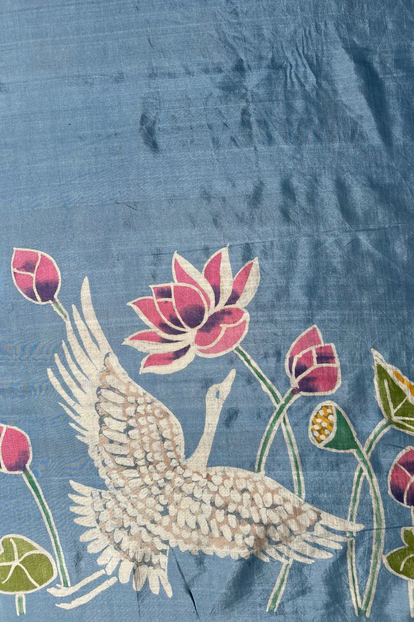 Powder Blue Mangalagiri Silk Cotton Saree with Batik Art