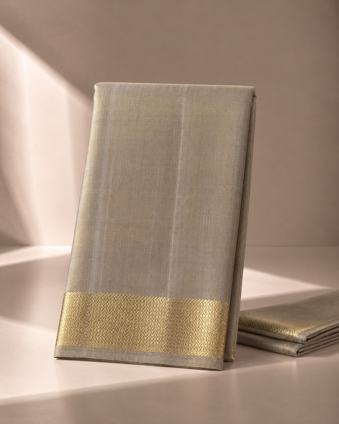 Light Grey Kanjivaram Silk Vesti with Golden Border