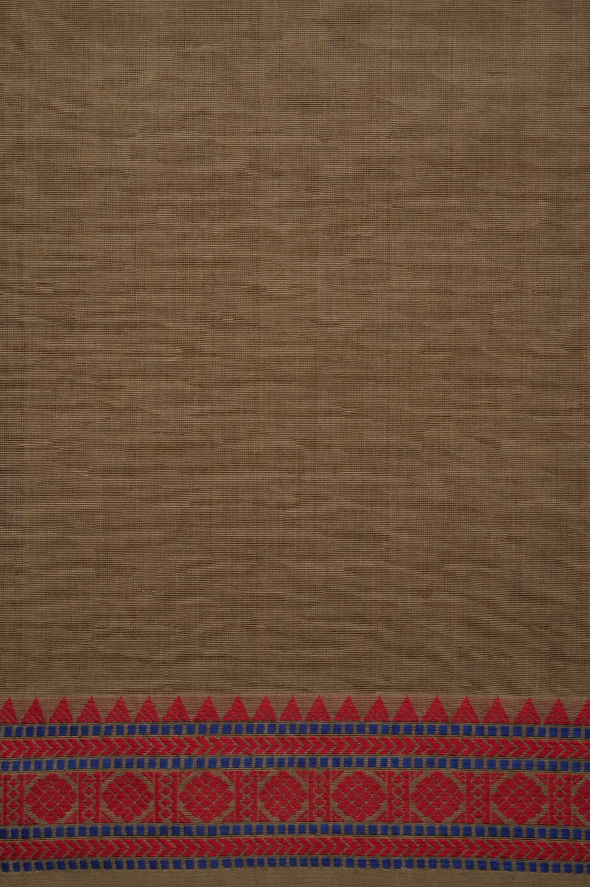Earthy Beige Kanchi Cotton with Red and Dark Blue Border Saree