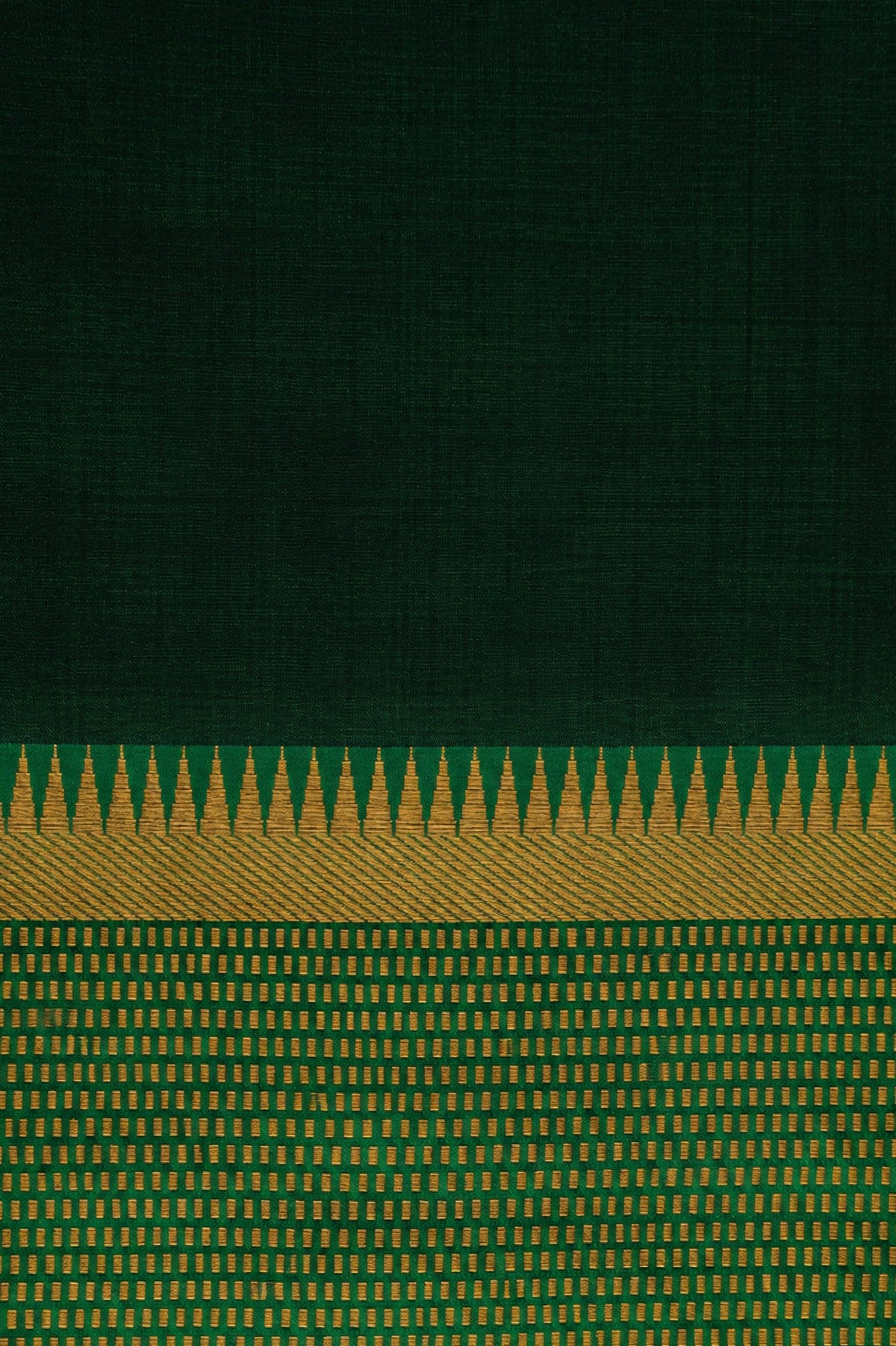 Deep Maroon Mangalagiri Silk Cotton with Bottle Green and Gold Zari Border Saree