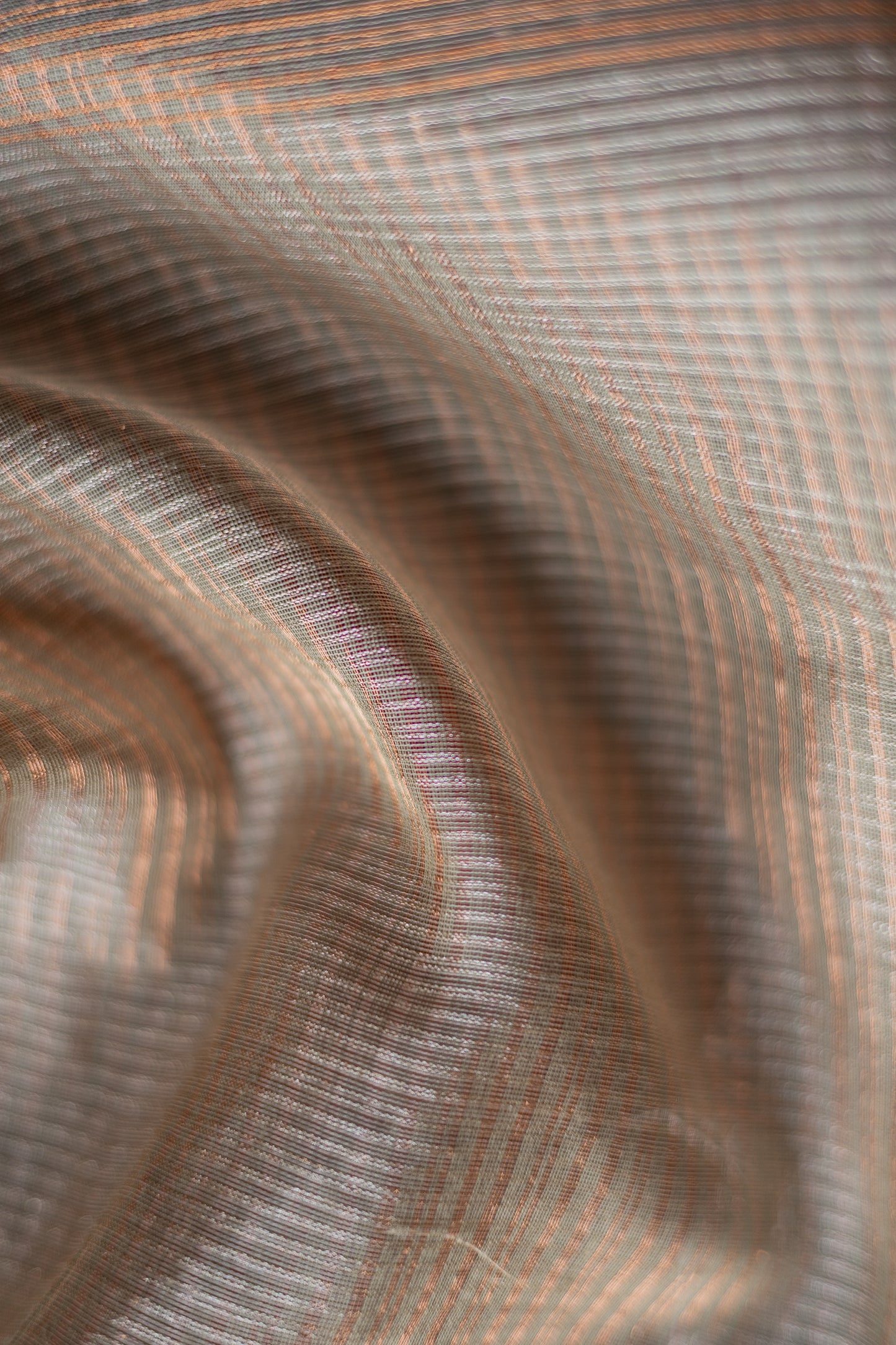 Grey and Brown Silk Cotton All Over Stripes and Checks Saree