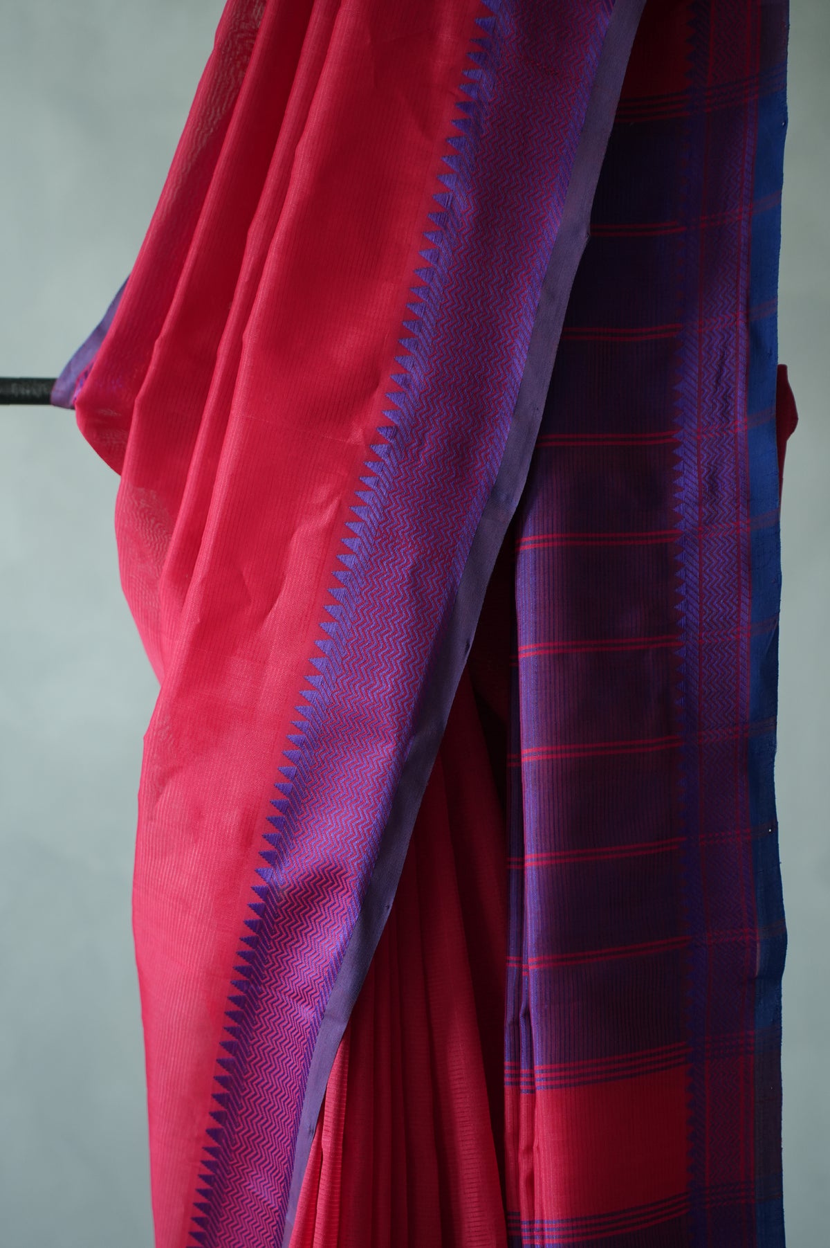 Reddish Pink Mangalagiri Silk Cotton Saree  with Violet thread border