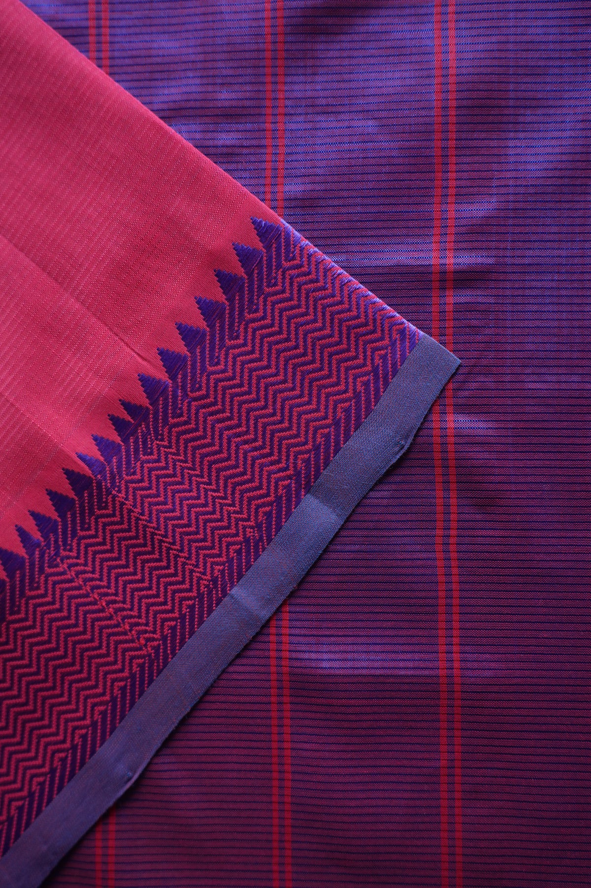 Reddish Pink Mangalagiri Silk Cotton Saree  with Violet thread border
