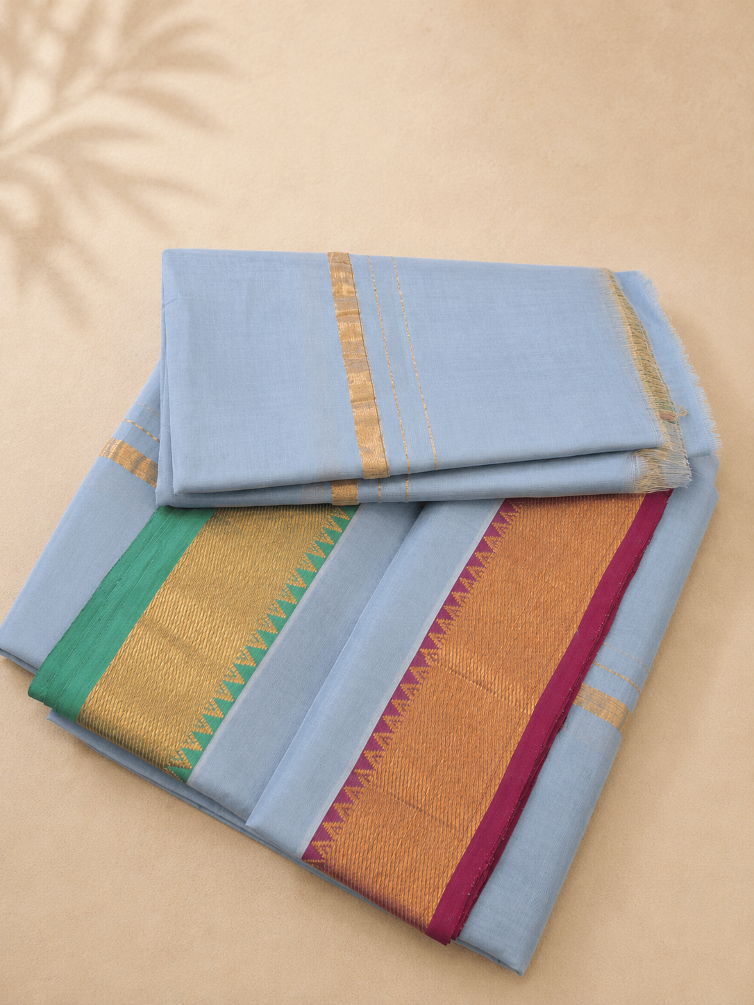 Sky Blue Mangalagiri Silk Cotton Veshti Set with Gold Zari Border