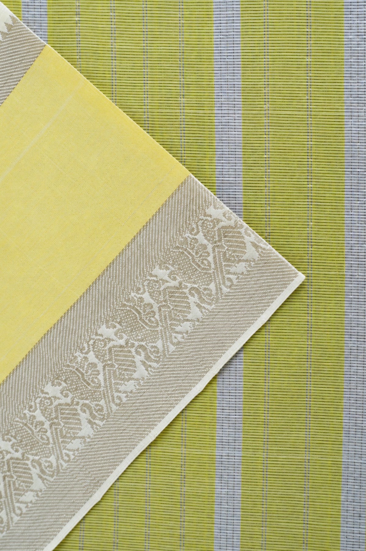Ivory with Sunshine Yellow & Silver Border Mangalagiri Silk Cotton Saree