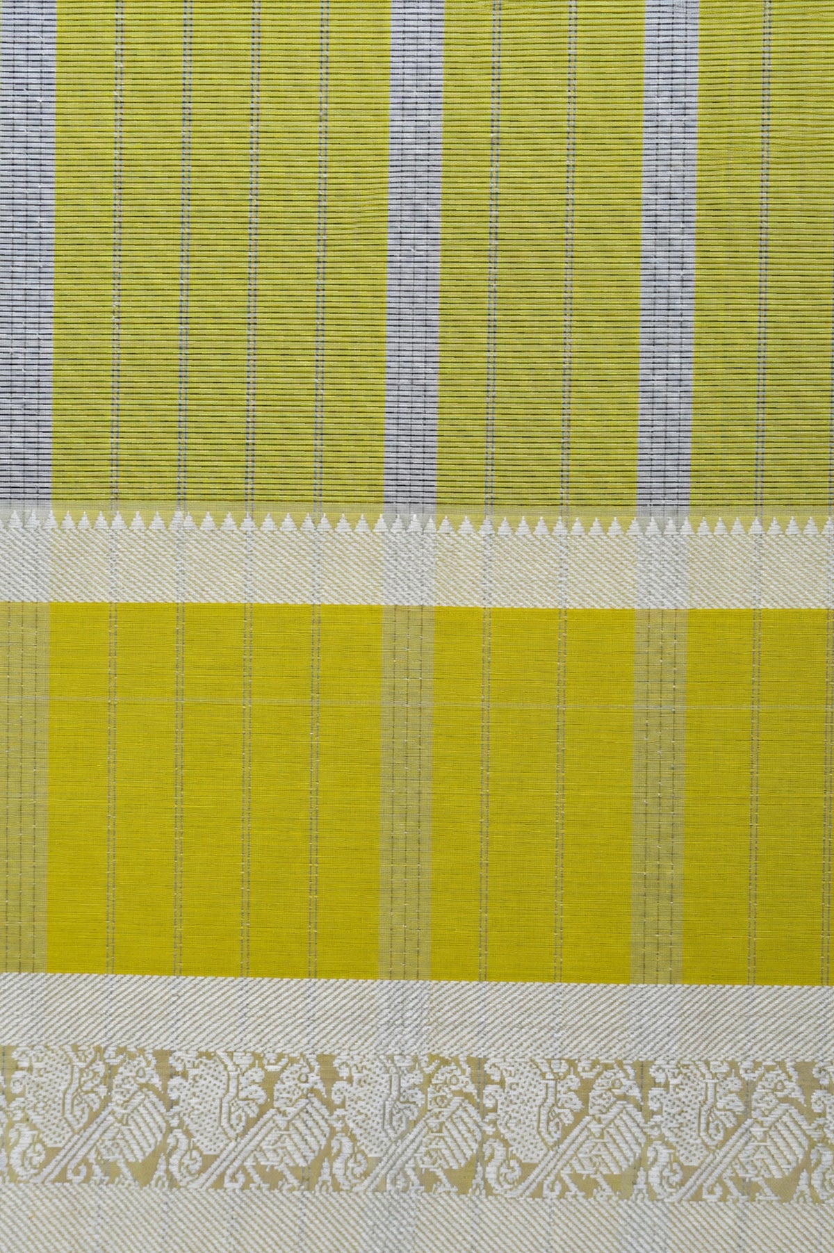 Ivory with Sunshine Yellow & Silver Border Mangalagiri Silk Cotton Saree
