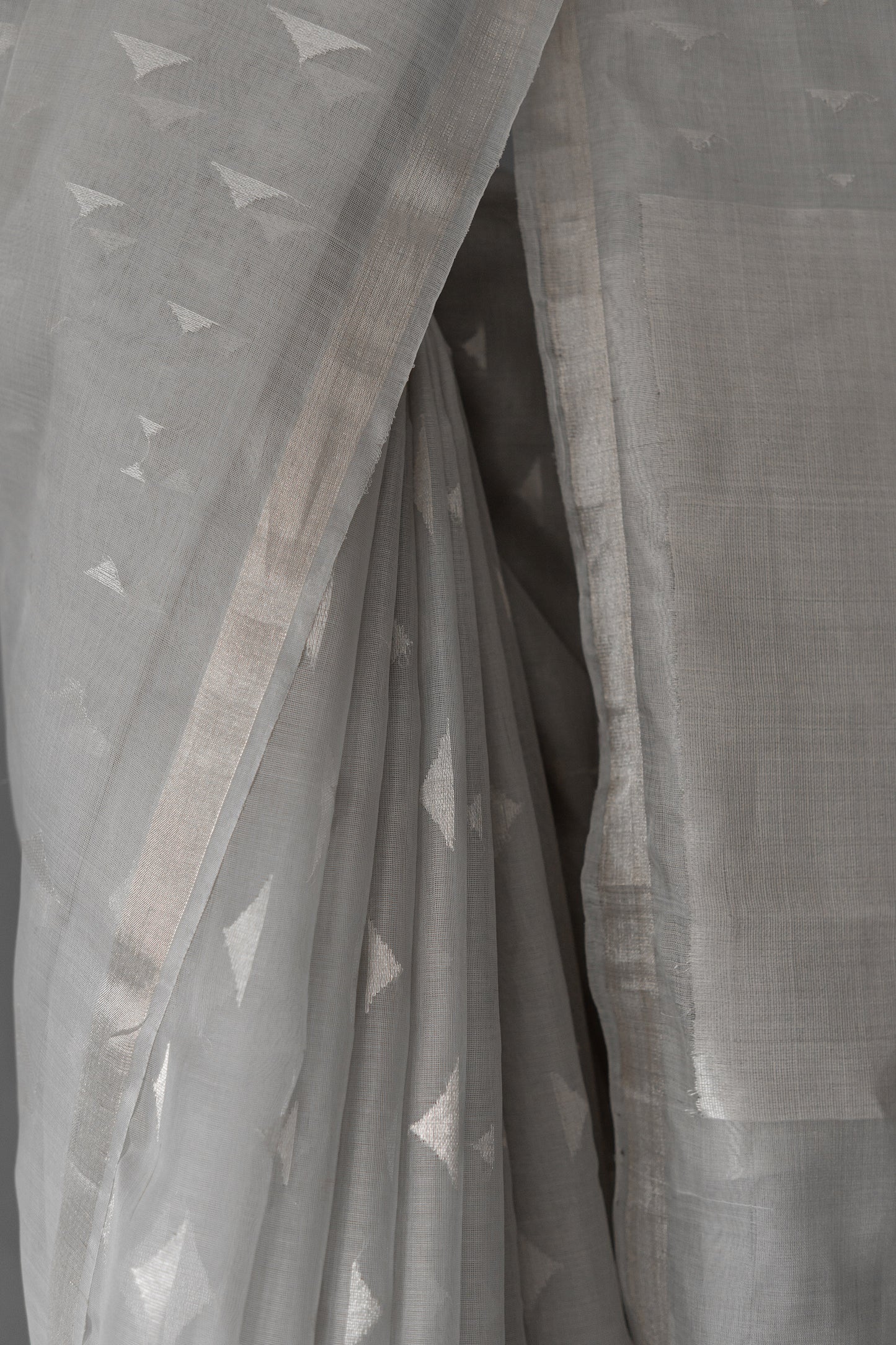 Grey Silk Cotton and All Over Triangle Motif Saree