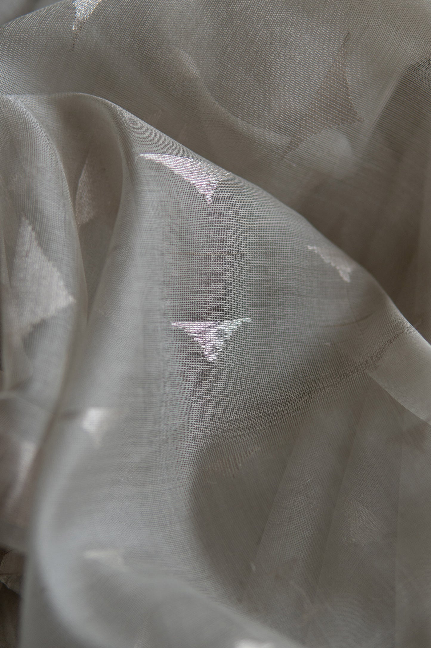 Grey Silk Cotton and All Over Triangle Motif Saree