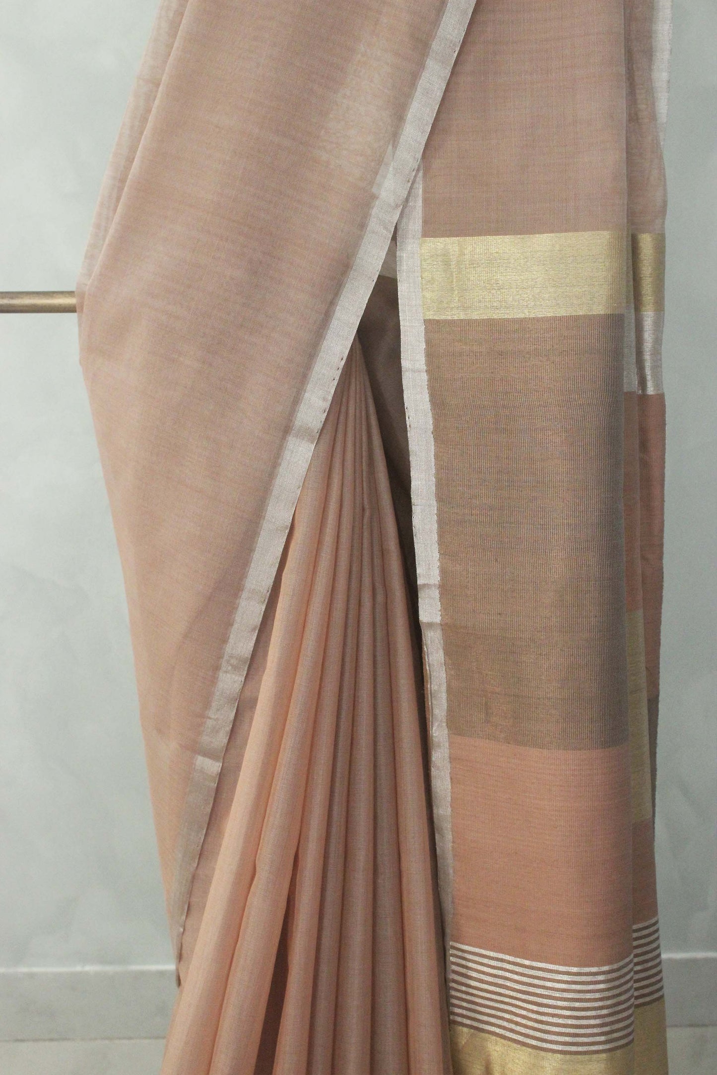 Light Brown silk Khadi Plain with Abstract Pallu Saree