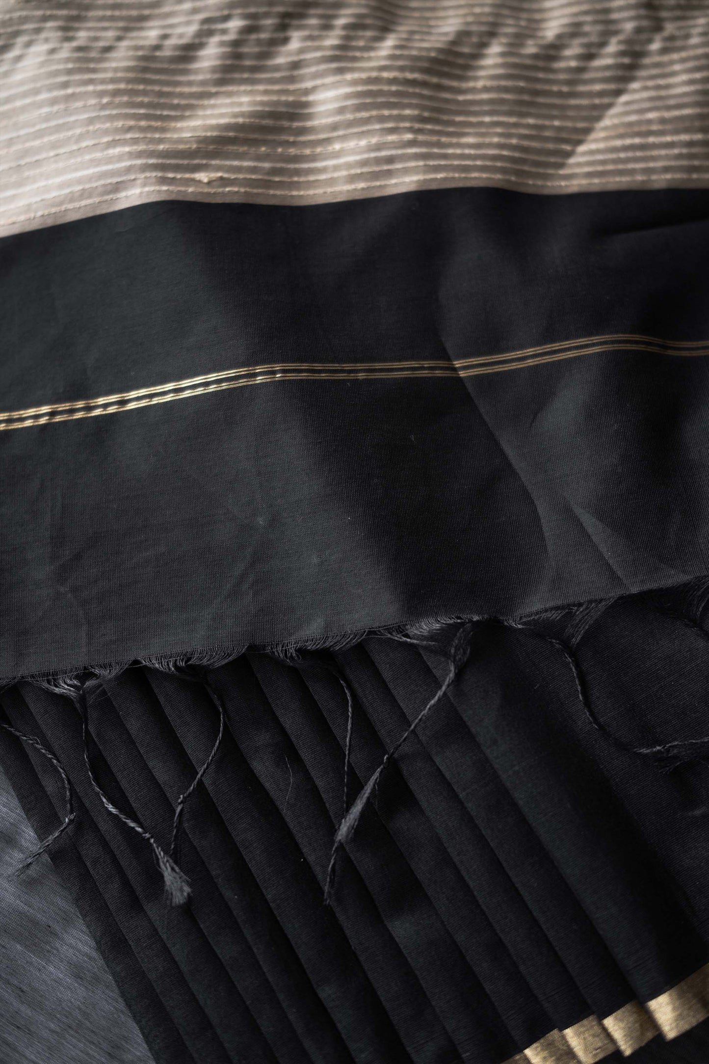 Black Silk Cotton with Large Stripes Pallu Saree