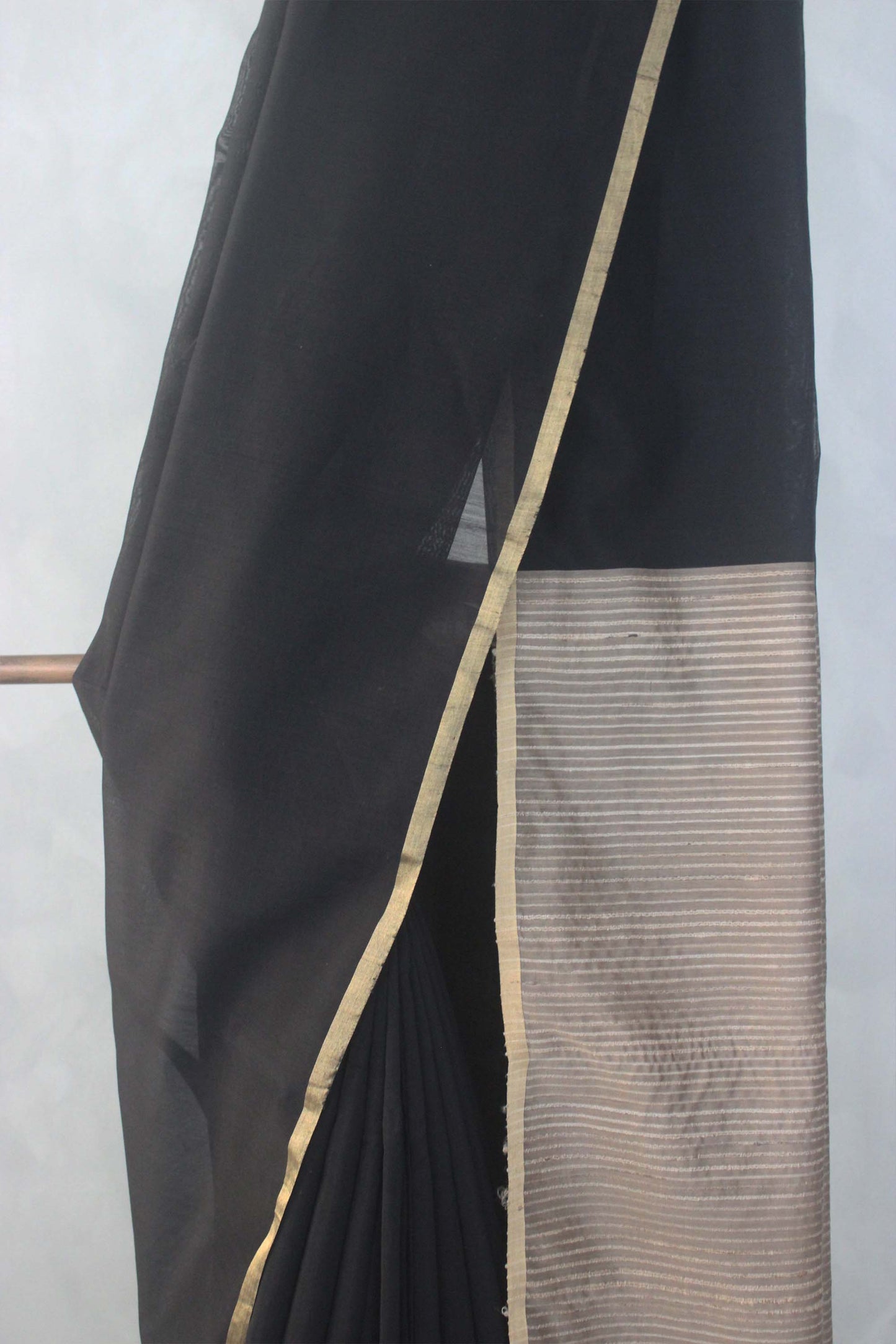 Black Silk Cotton with Large Stripes Pallu Saree