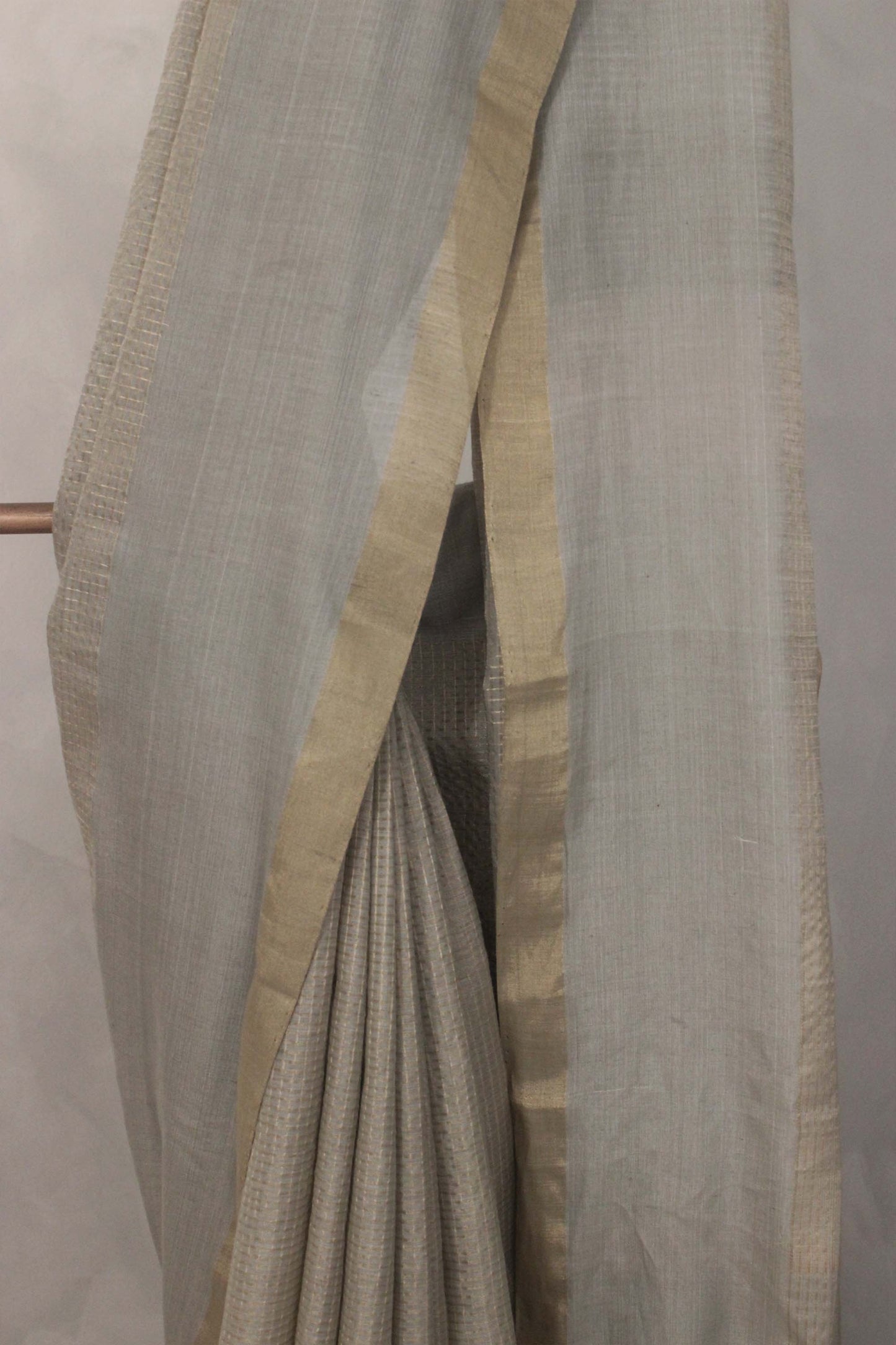 Powder Blue Silk Khadi Saree with Zari Checked Border