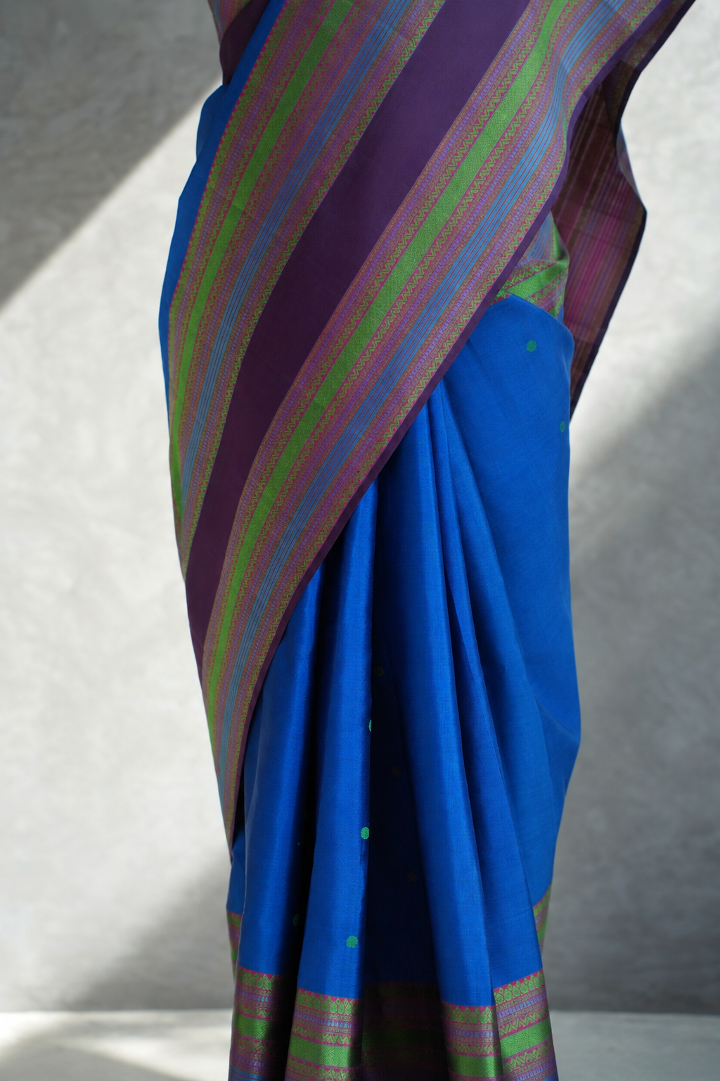 Cobalt Blue Kanjivaram Silk Saree with Multicolour Thread Work Border