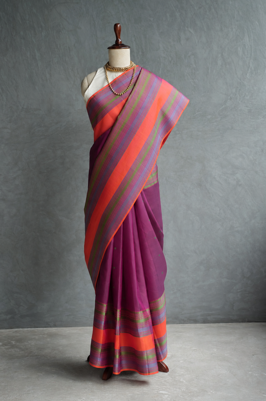 Majenta Pink Kanjivaram Silk Saree with Multicolour Thread Work Border
