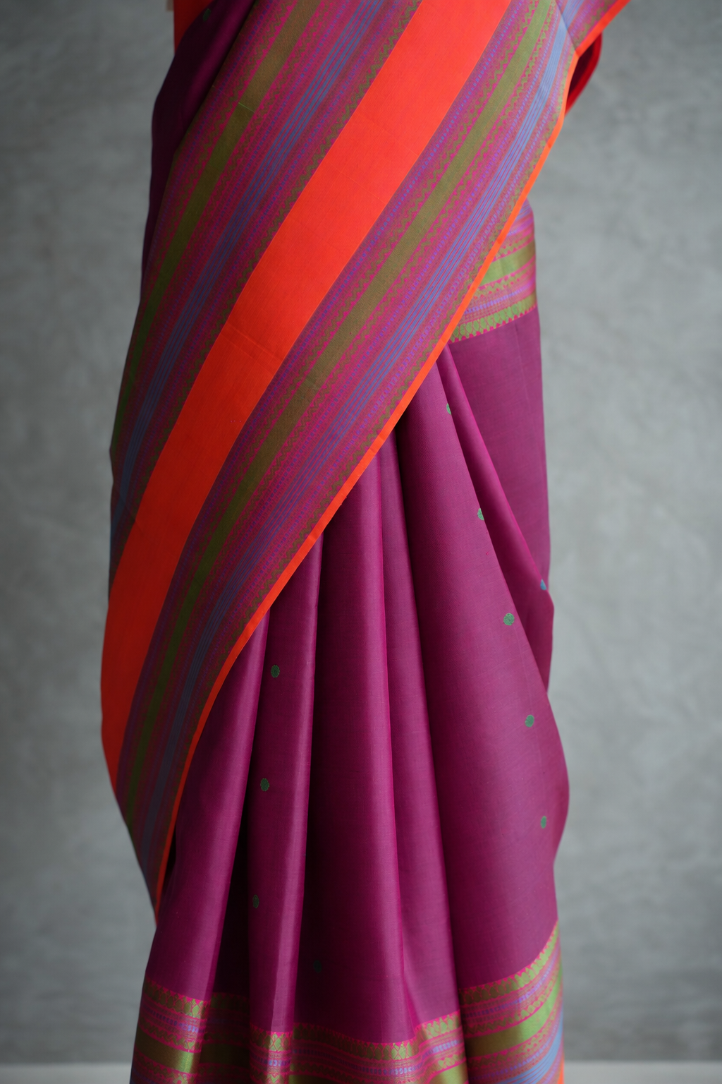 Majenta Pink Kanjivaram Silk Saree with Multicolour Thread Work Border