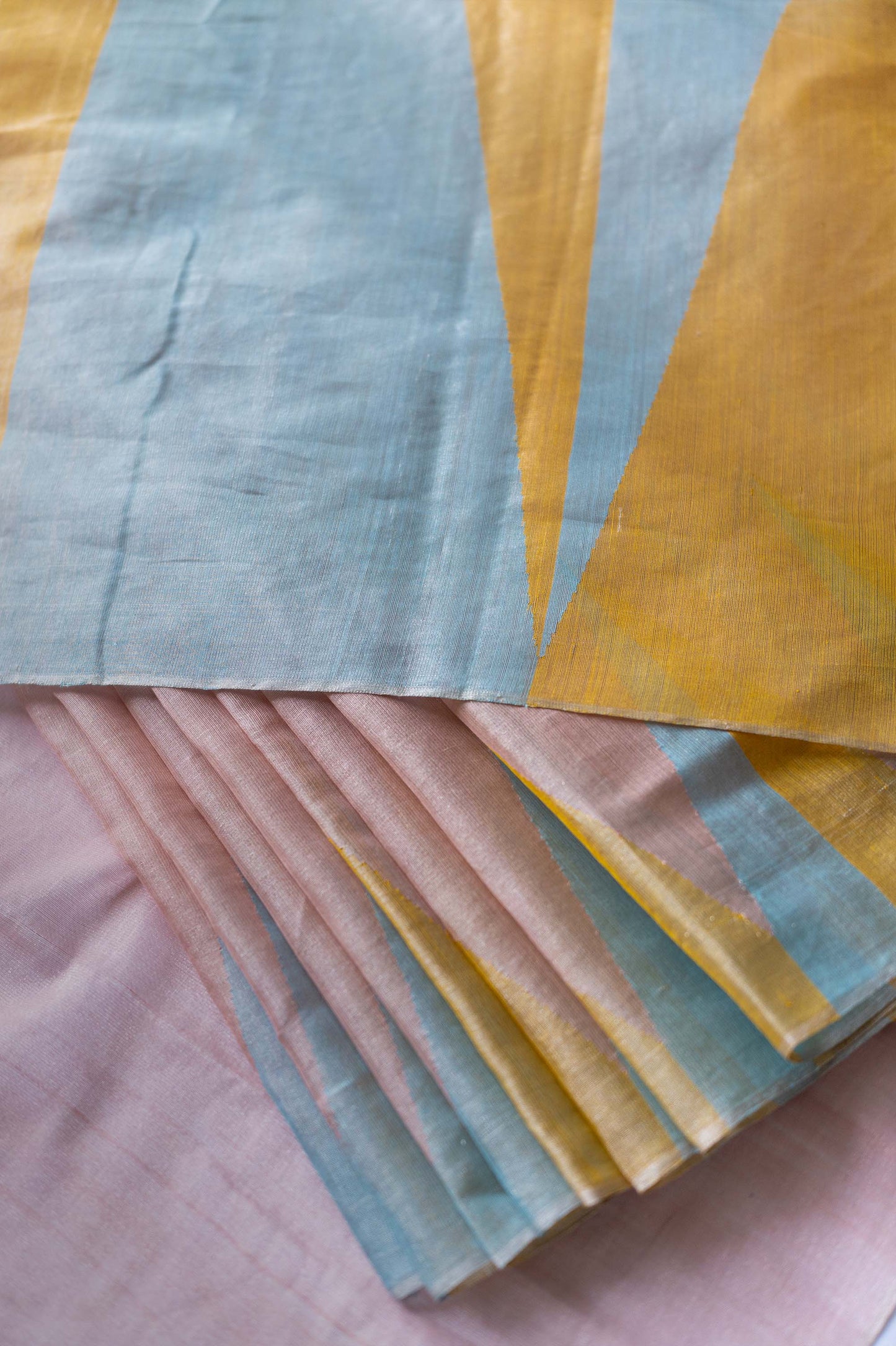 Lilac Pink Tissue with Merserised Cotton and Khapa Abstract Pallu Saree