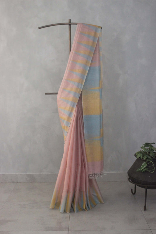 Lilac Pink Tissue with Merserised Cotton and Khapa Abstract Pallu Saree