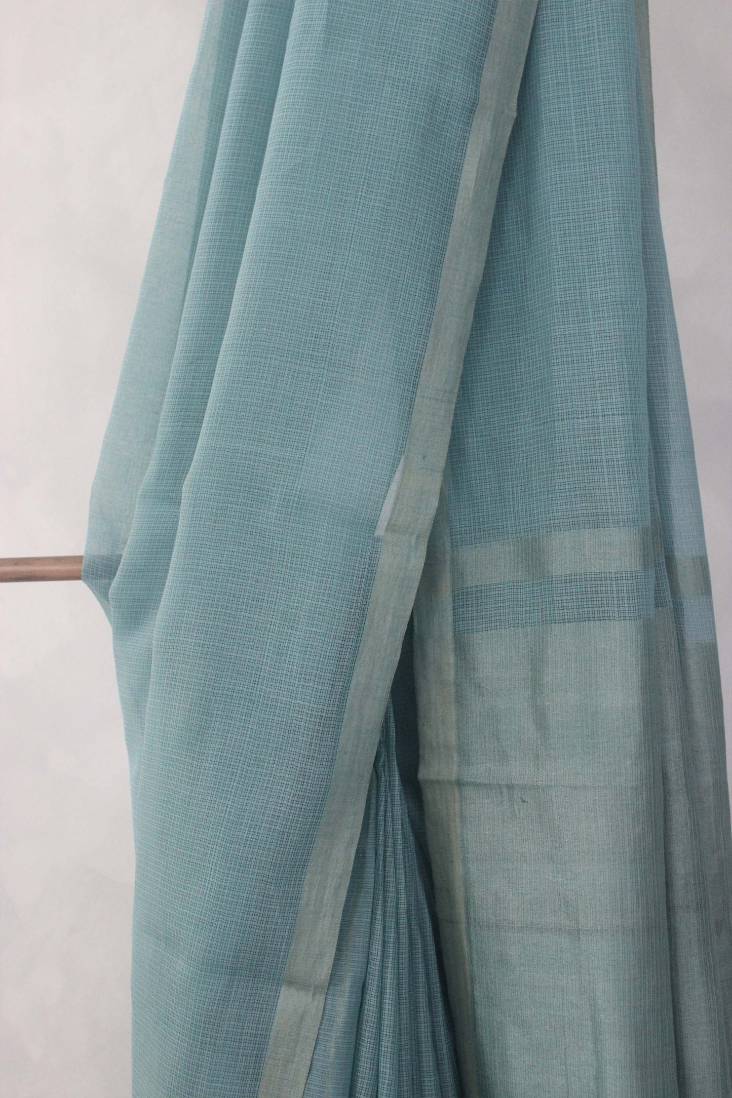 Sea Blue Plain Kuchi Checks Kota Cotton Saree