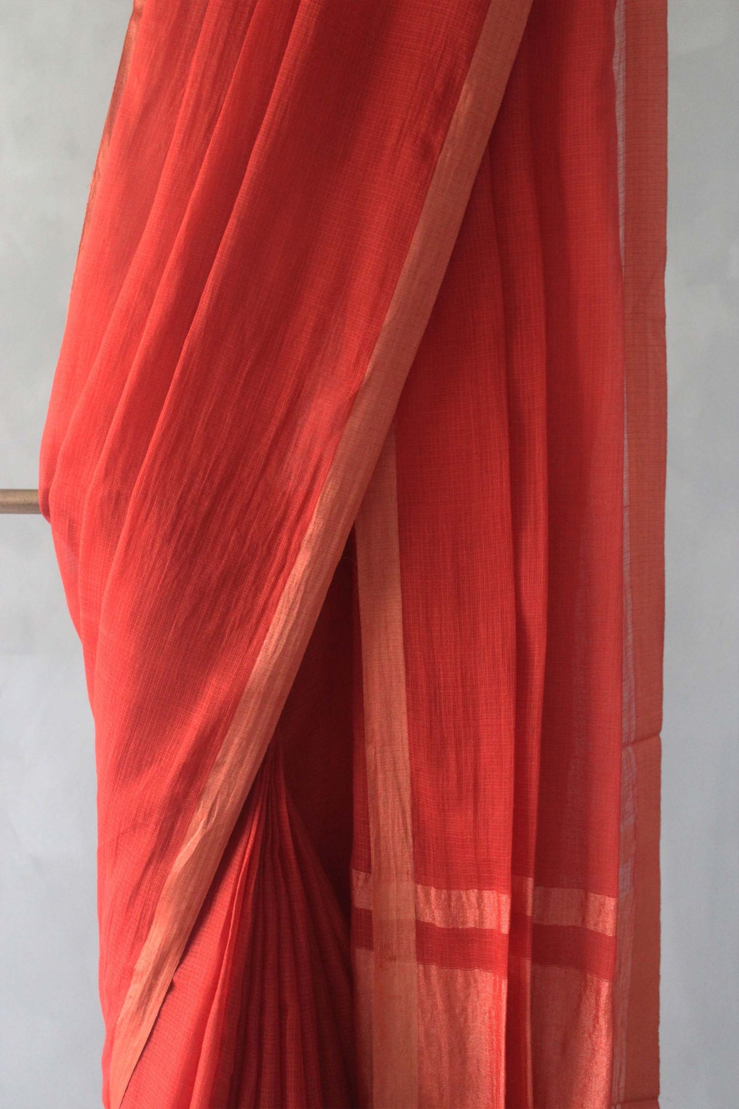 Red Plain Kuchi checks Kota cotton saree