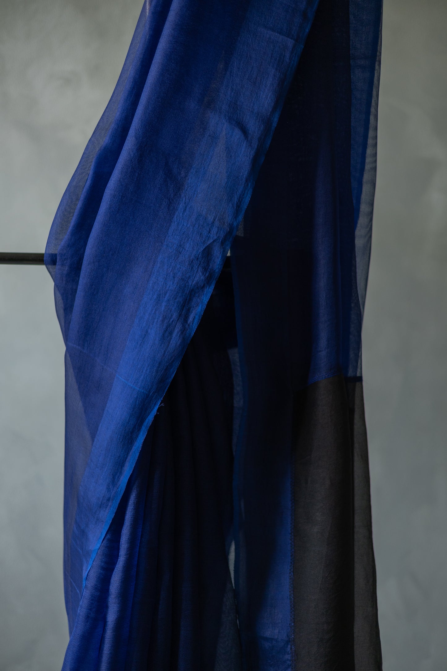 Dark Blue Leno Cotton with Black Organza Pallu Saree