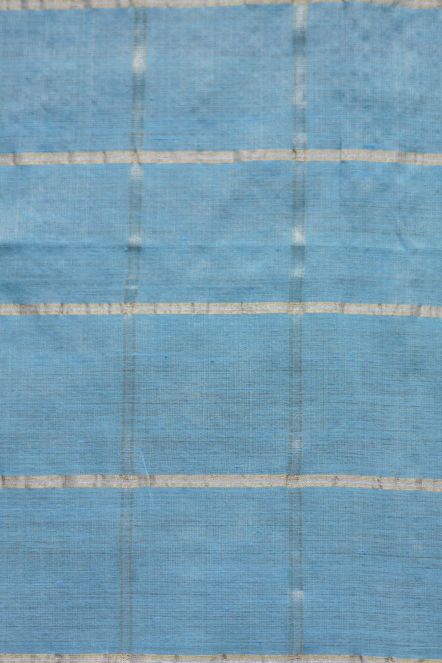 Sky Blue Tussar Khadi All Over Big Zari Checked with Plain Zari Border Saree