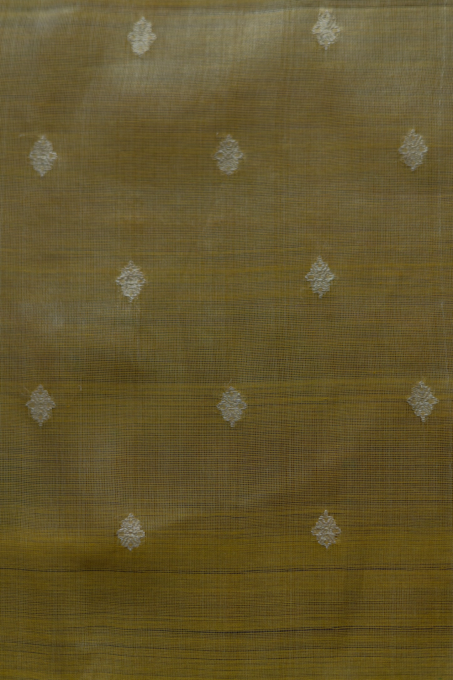 Mustard Yellow Silk Cotton Plain Body with Silver Motif Saree