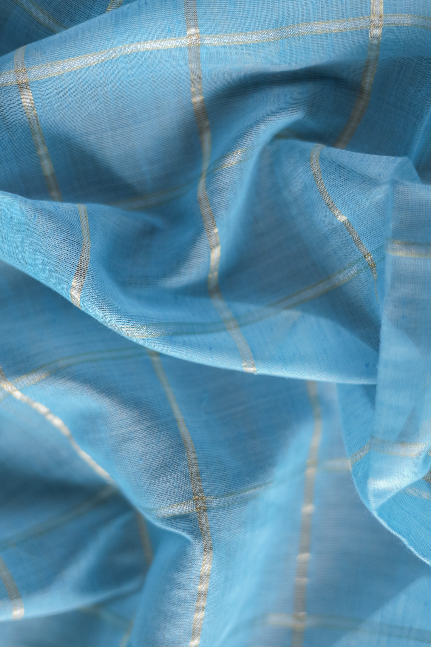 Sky Blue Tussar Khadi All Over Big Zari Checked with Plain Zari Border Saree